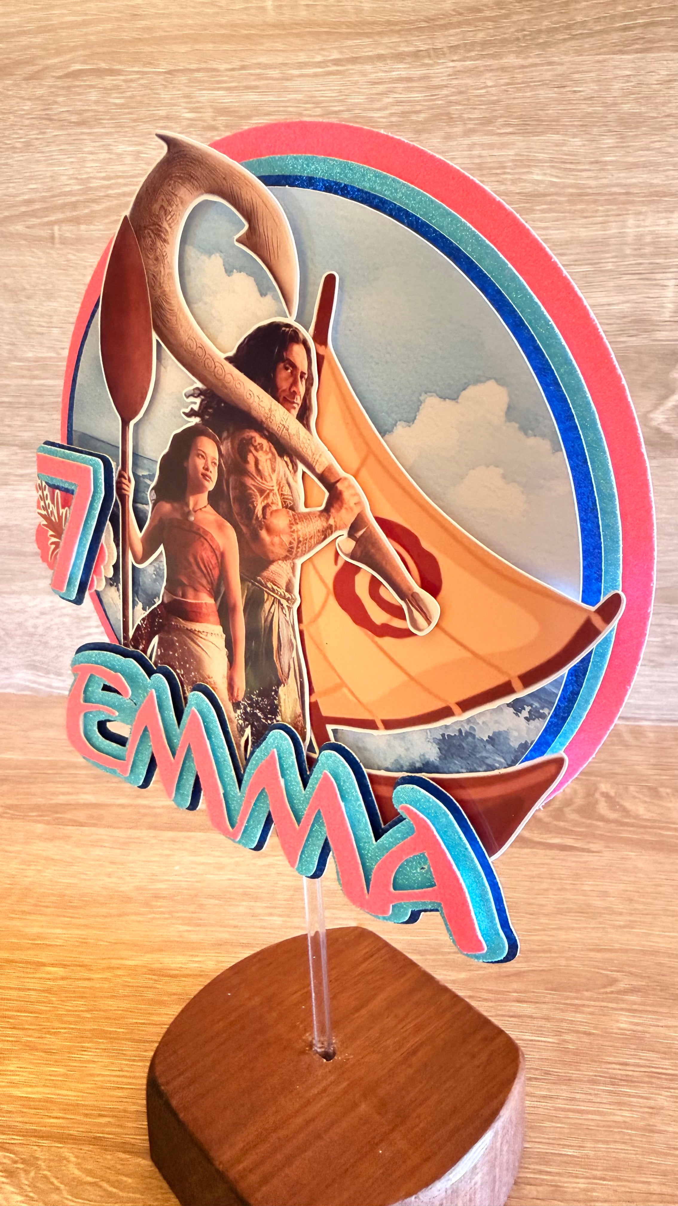 Moana Birthday Cake Topper – Personalised Name & Age Decoration