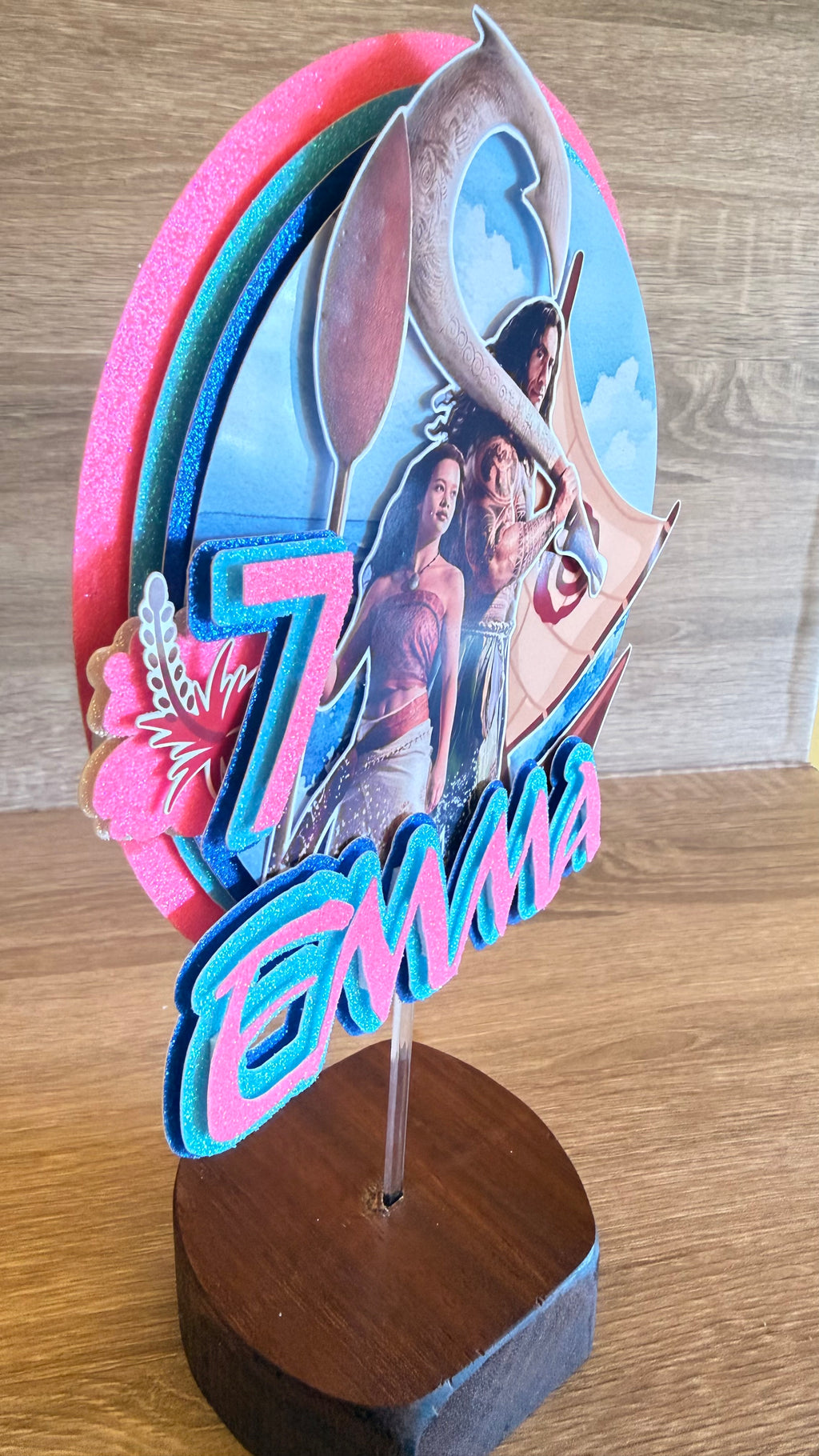 Moana Birthday Cake Topper – Personalised Name & Age Decoration