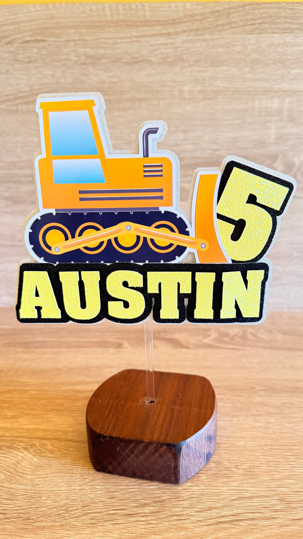 Construction Dozer Birthday Cake Topper – Personalised Name & Age Decoration