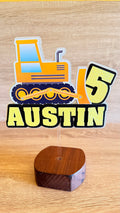 Construction Dozer Birthday Cake Topper – Personalised Name & Age Decoration