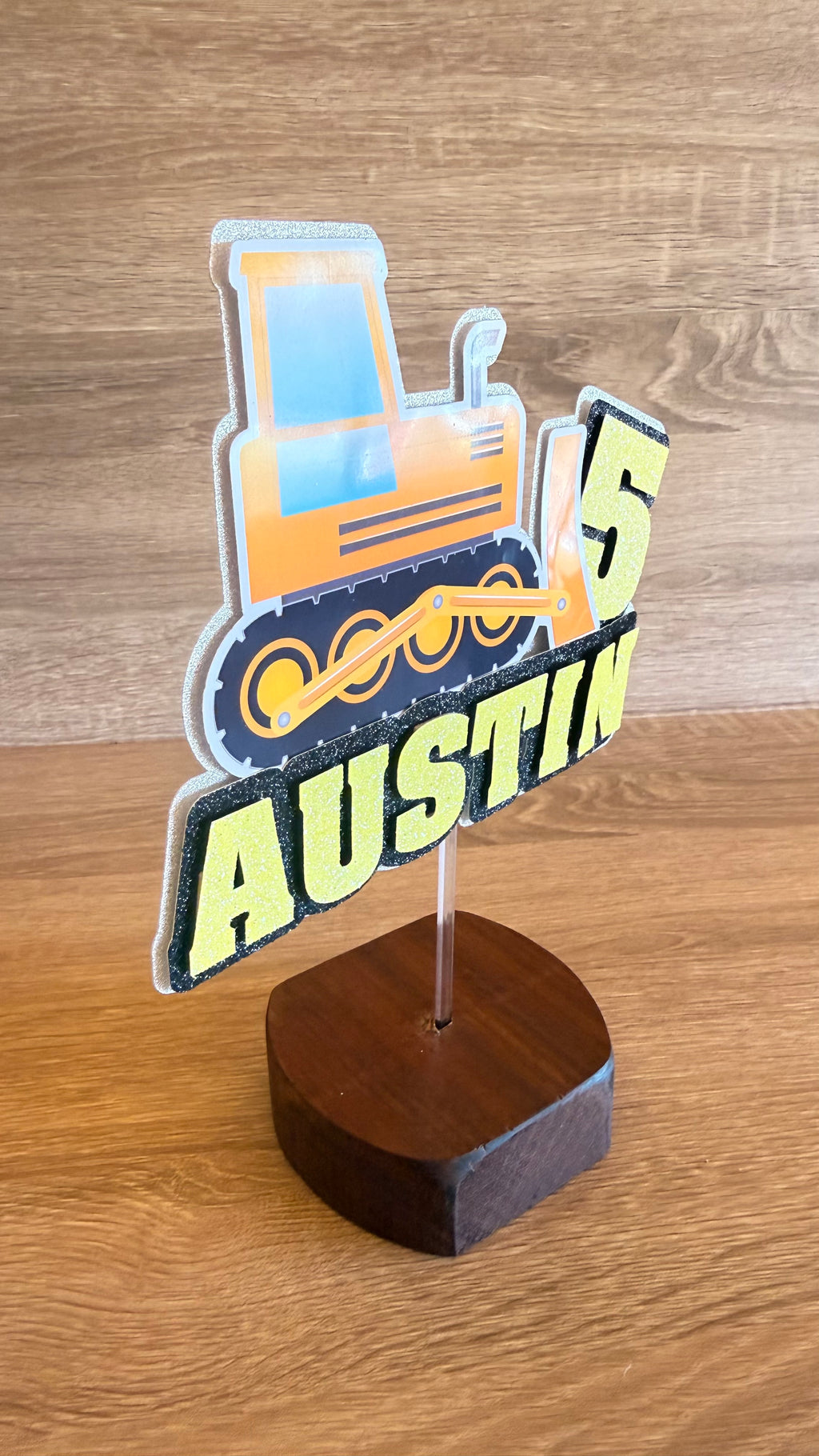 Construction Dozer Birthday Cake Topper – Personalised Name & Age Decoration