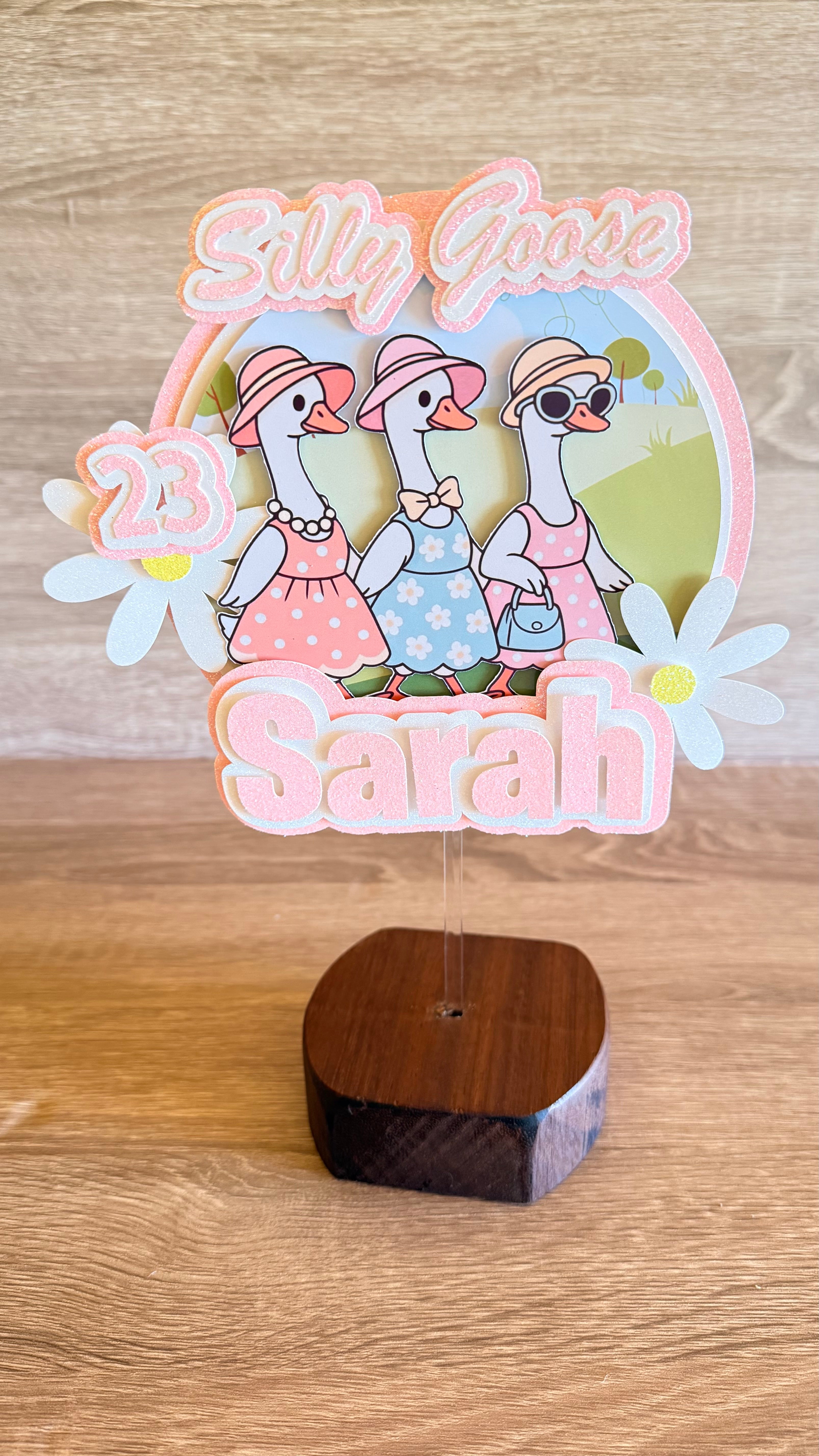 Silly Goose Trio Cake Topper – Personalised Name & Age Birthday Decoration
