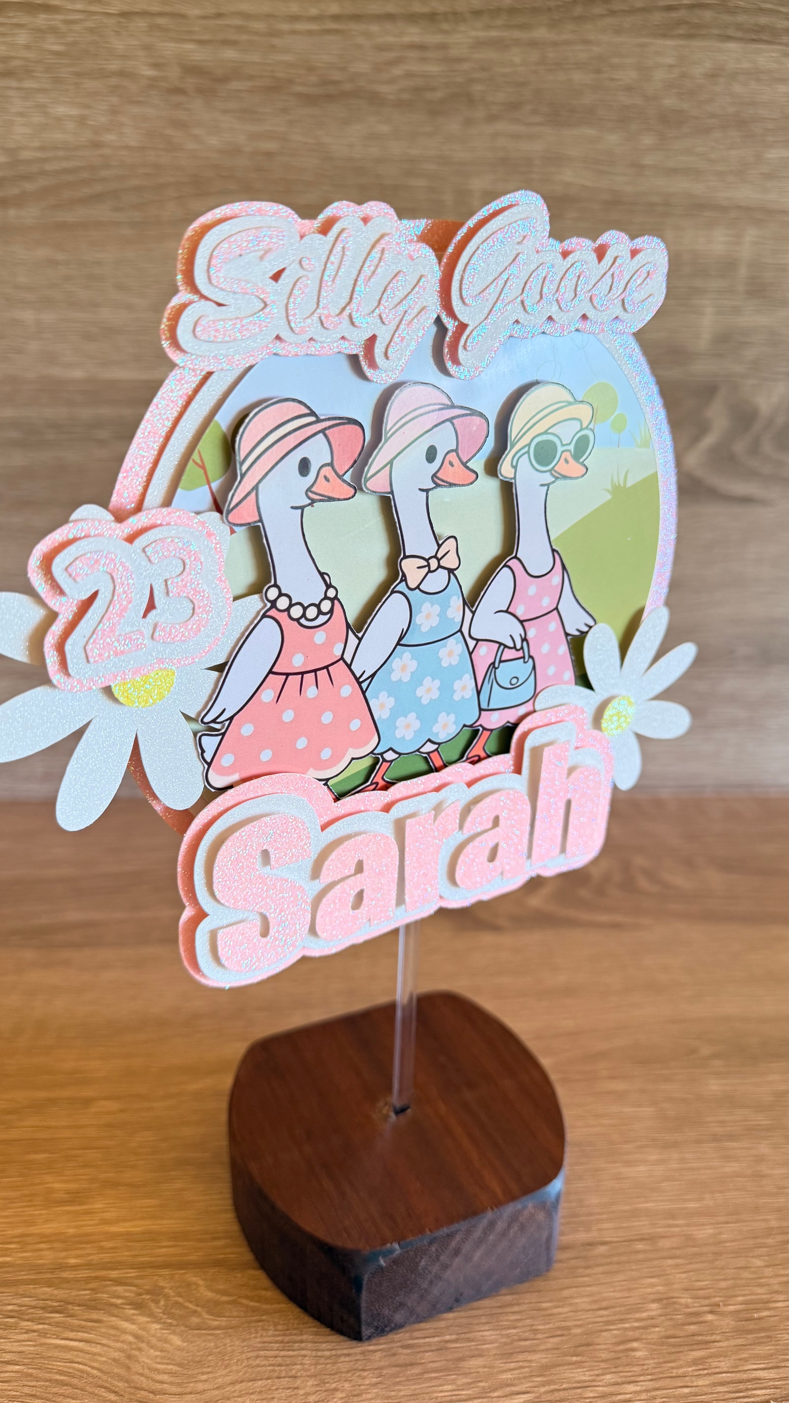 Silly Goose Trio Cake Topper – Personalised Name & Age Birthday Decoration