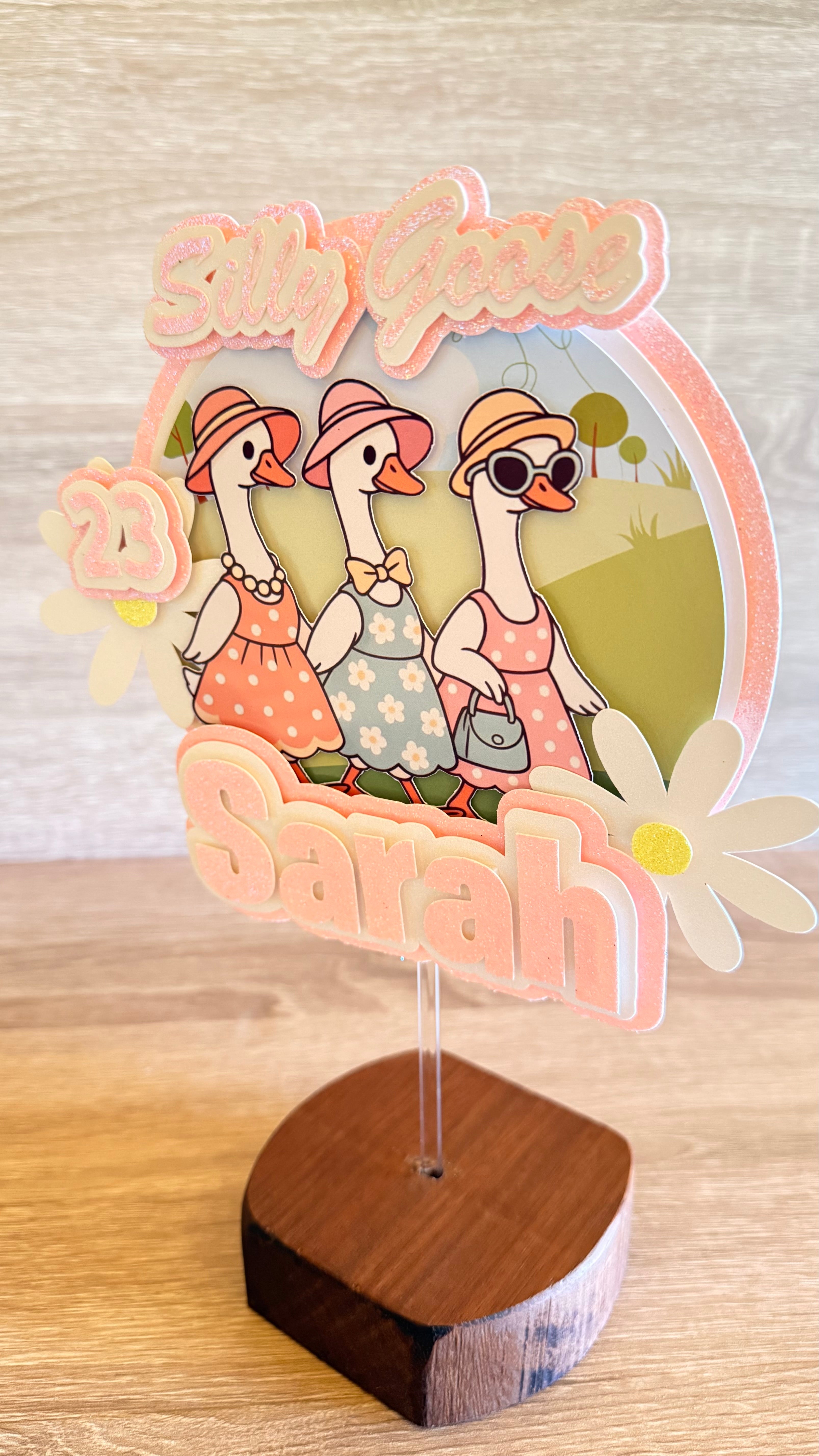 Silly Goose Trio Cake Topper – Personalised Name & Age Birthday Decoration