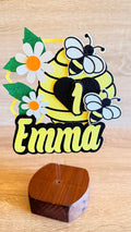 Bee Cake Topper | Personalised Name & Age Birthday Decoration