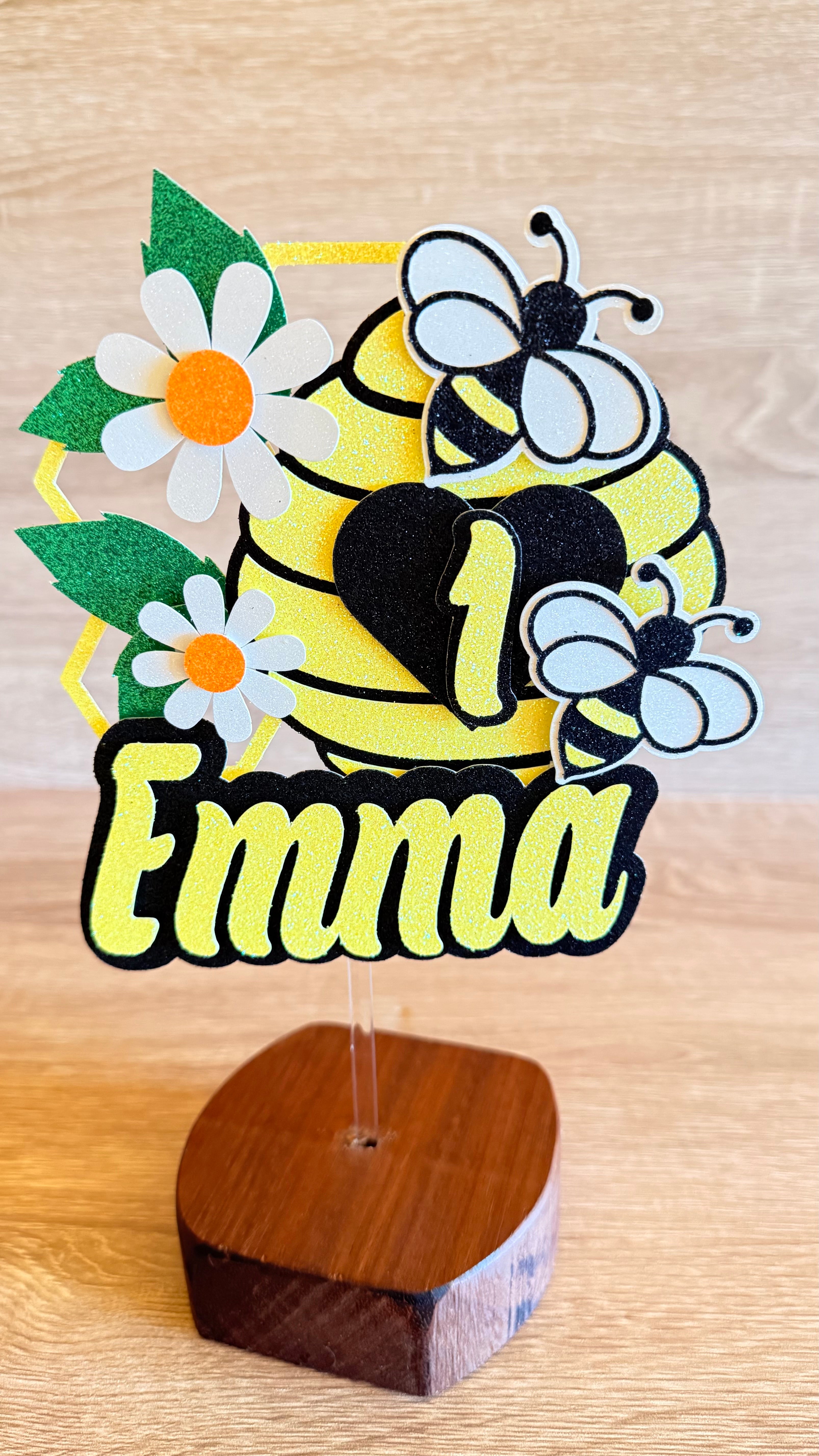 Bee Cake Topper | Personalised Name & Age Birthday Decoration