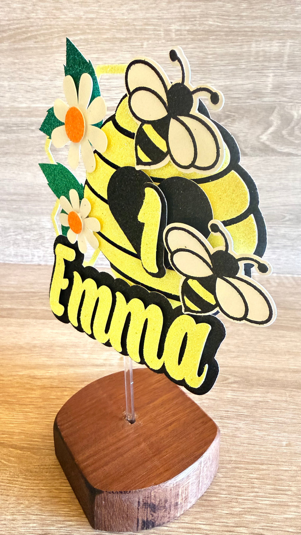Bee Cake Topper | Personalised Name & Age Birthday Decoration