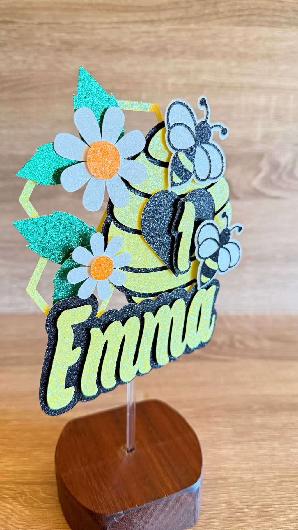Bee Cake Topper | Personalised Name & Age Birthday Decoration