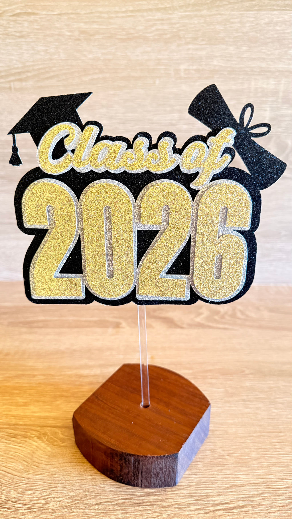 Class of 2026 Graduation Cake Topper | Gold & Silver Glitter