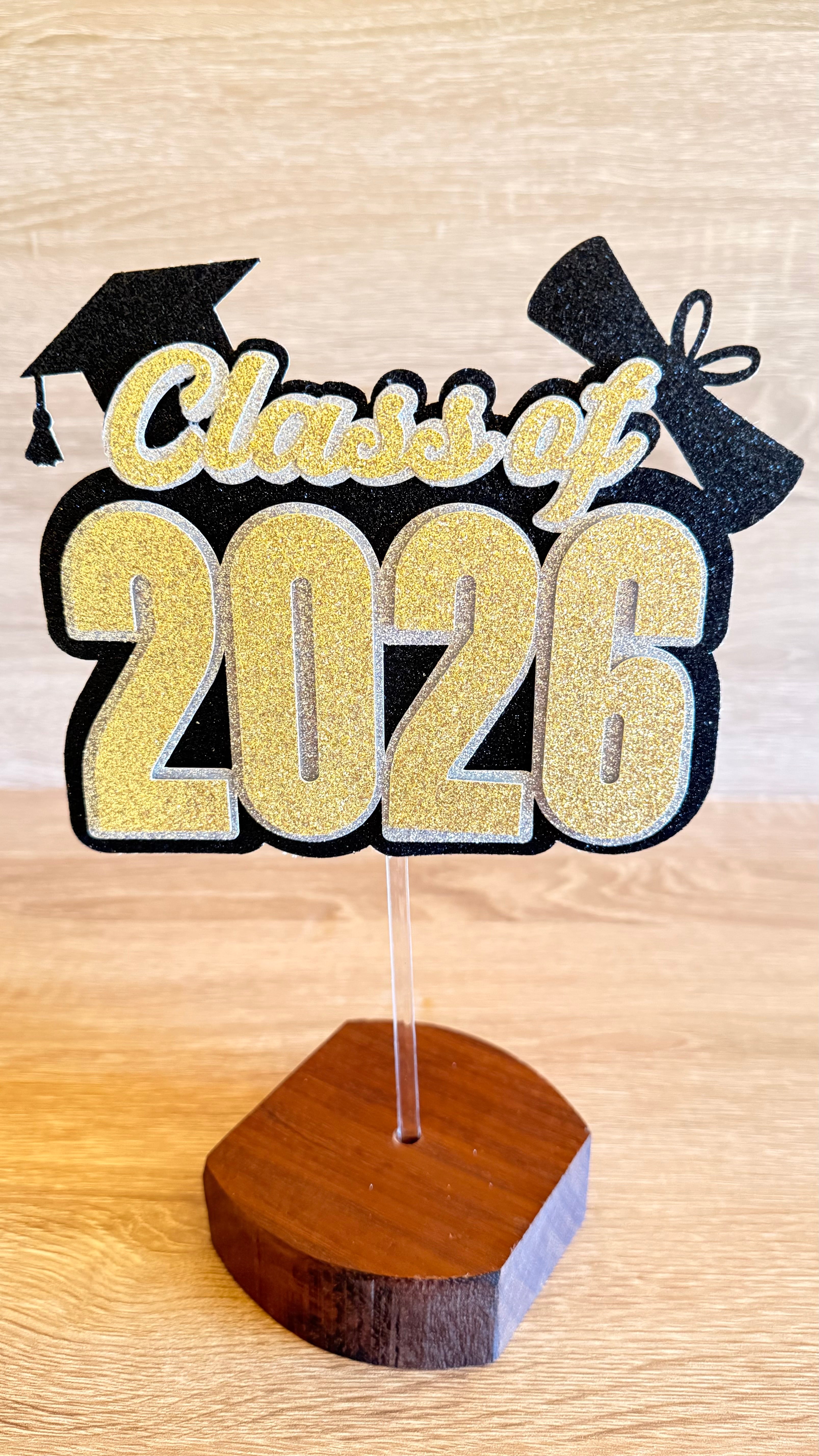 Class of 2026 Graduation Cake Topper | Gold & Silver Glitter