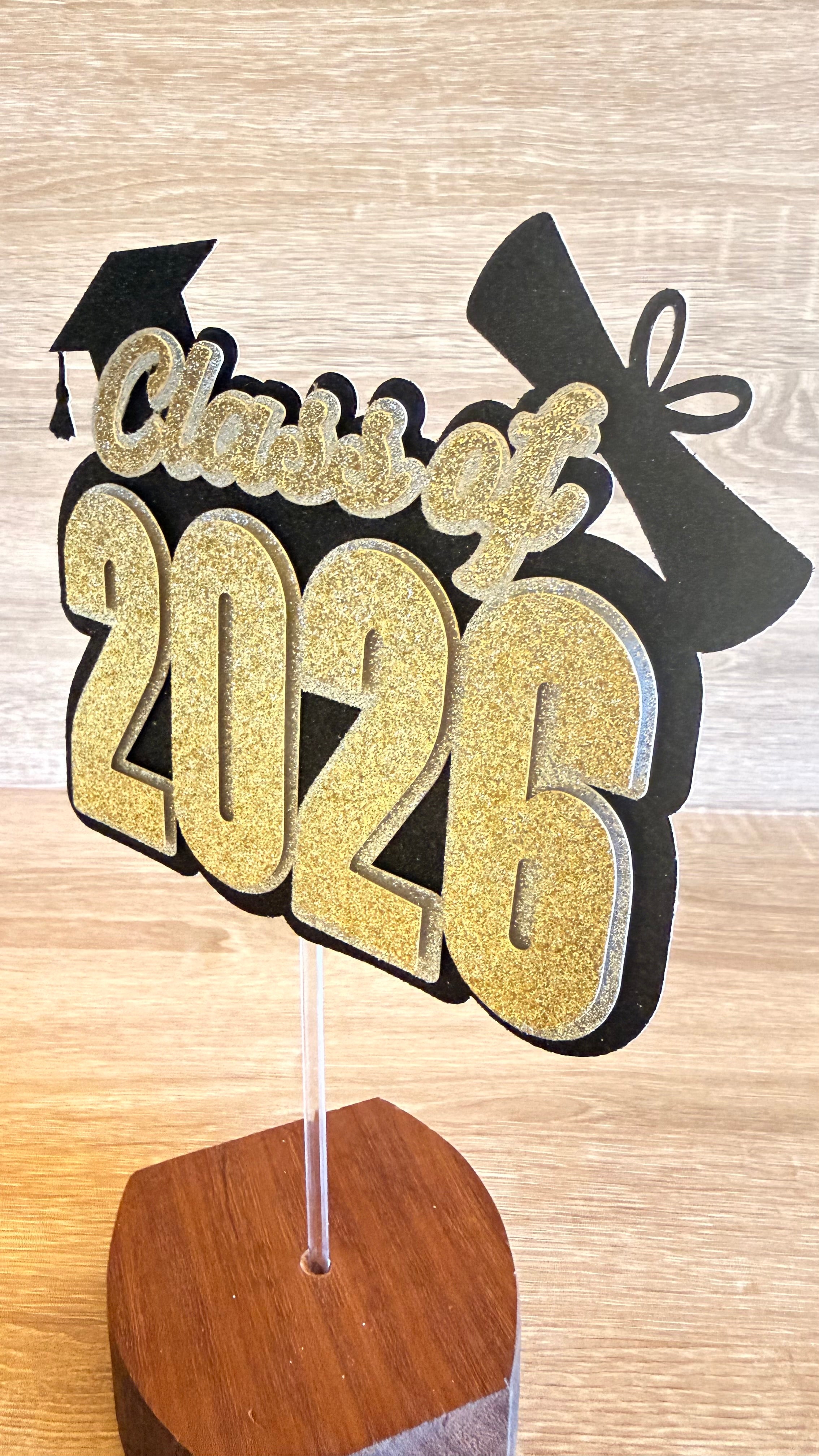 Class of 2026 Graduation Cake Topper | Gold & Silver Glitter