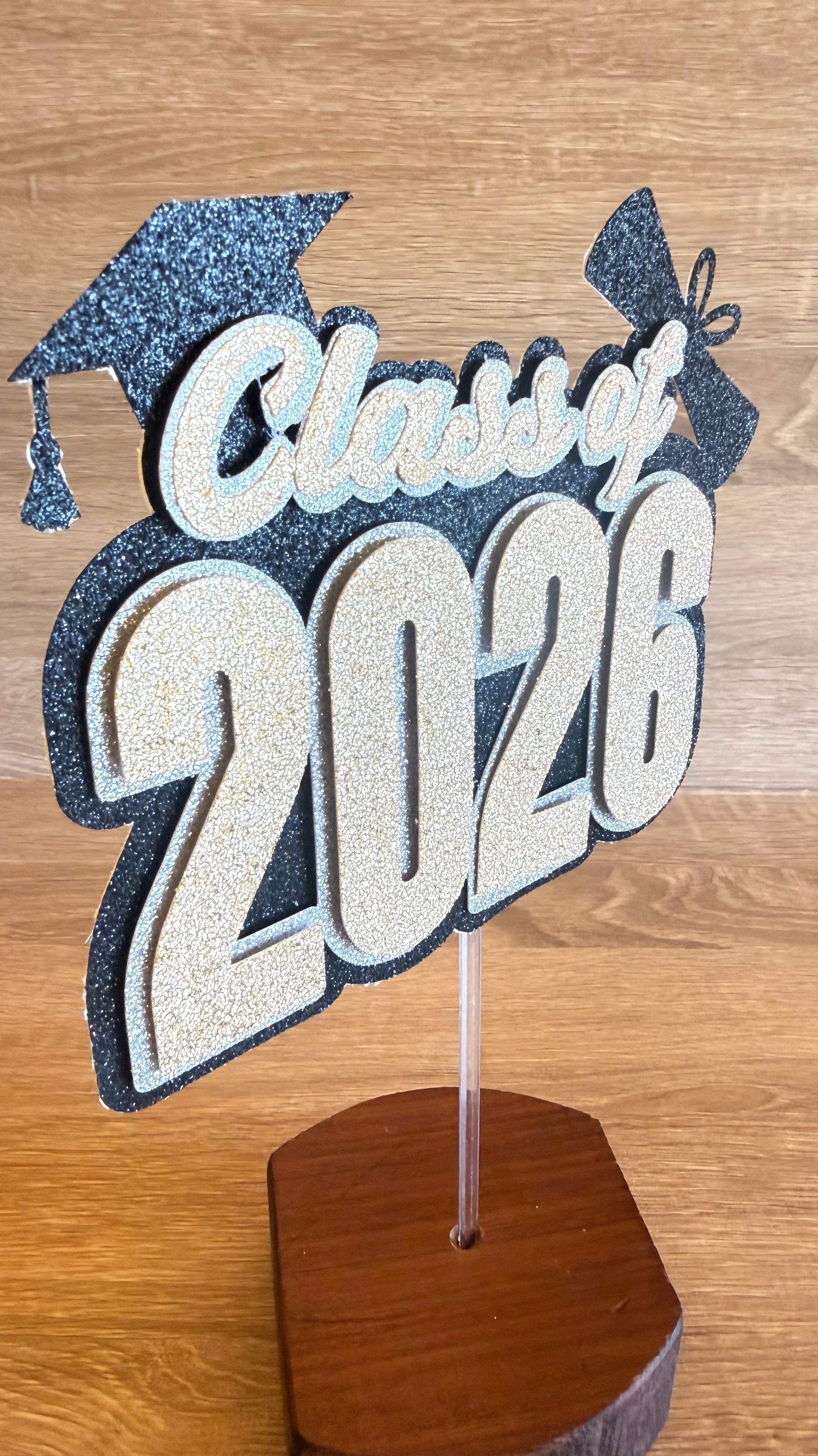 Class of 2026 Graduation Cake Topper | Gold & Silver Glitter