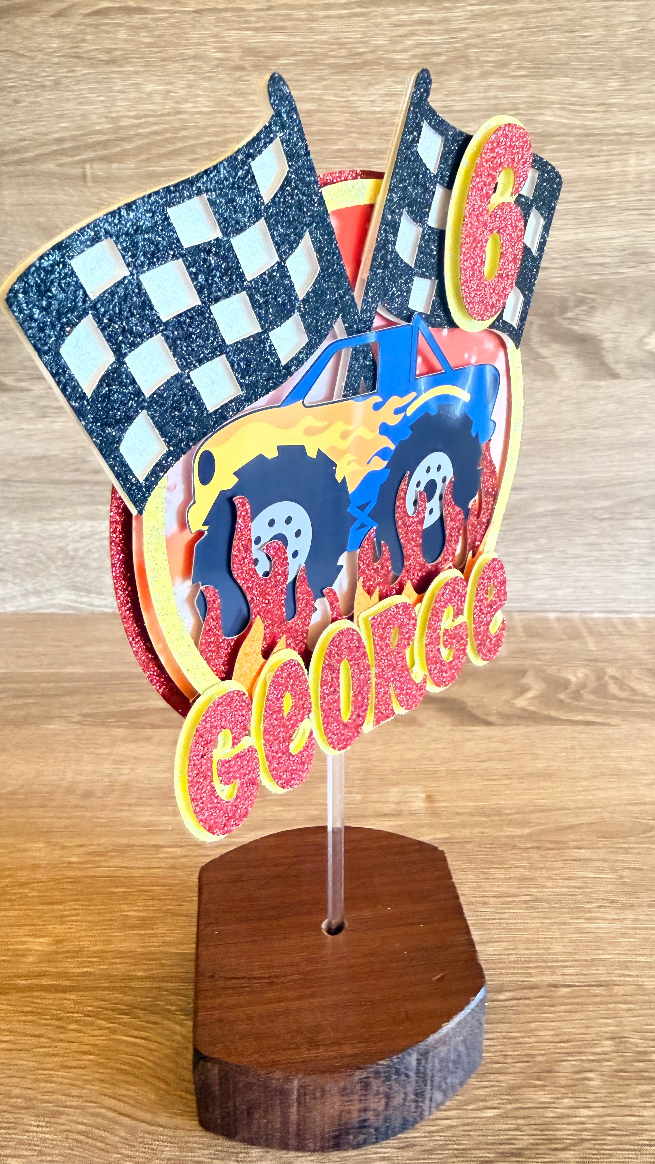 Monster Truck Cake Topper | Personalised Name & Age Birthday Decoration