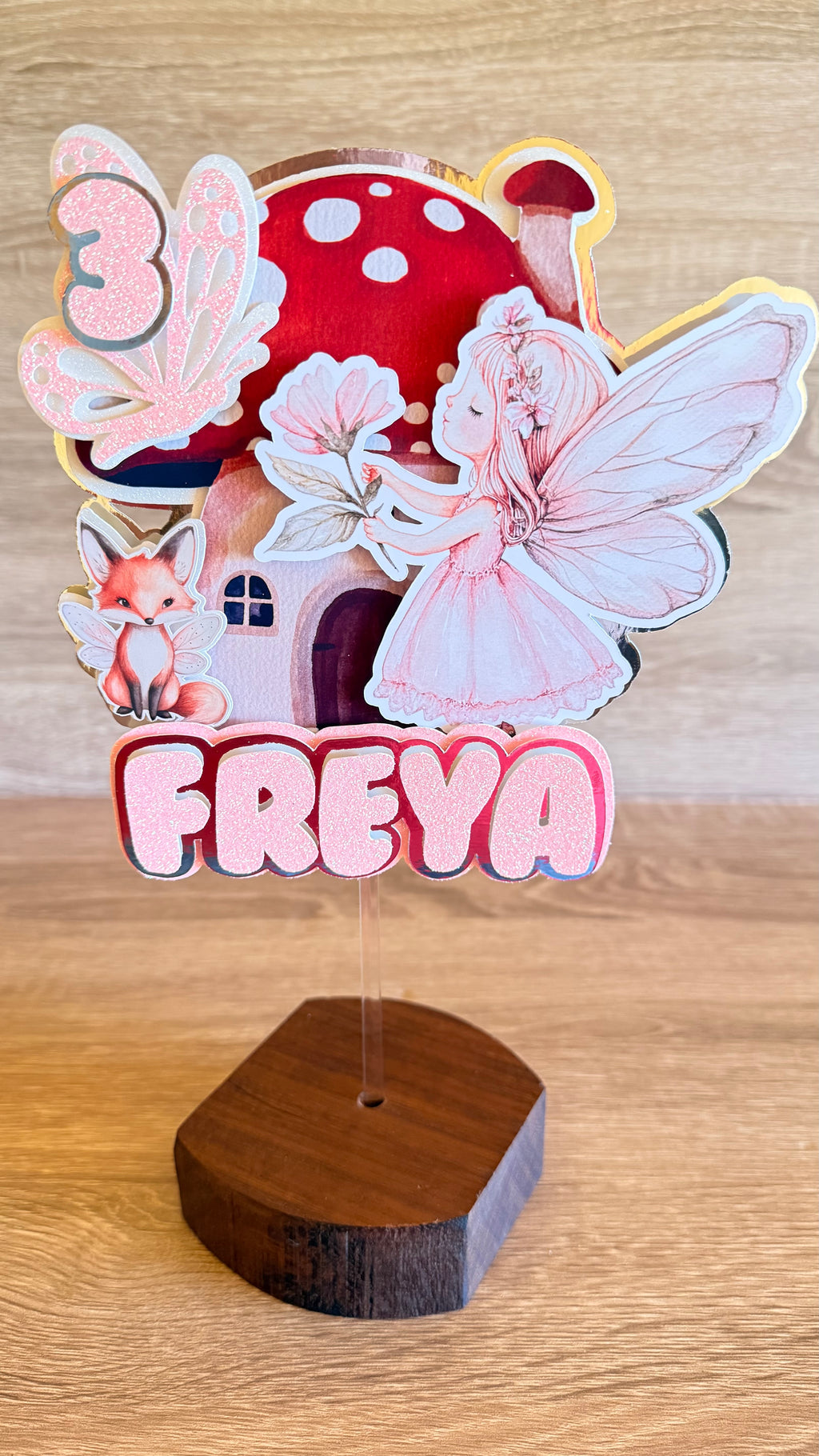 Fairy Garden Cake Topper | Personalised Name & Age Birthday Decoration