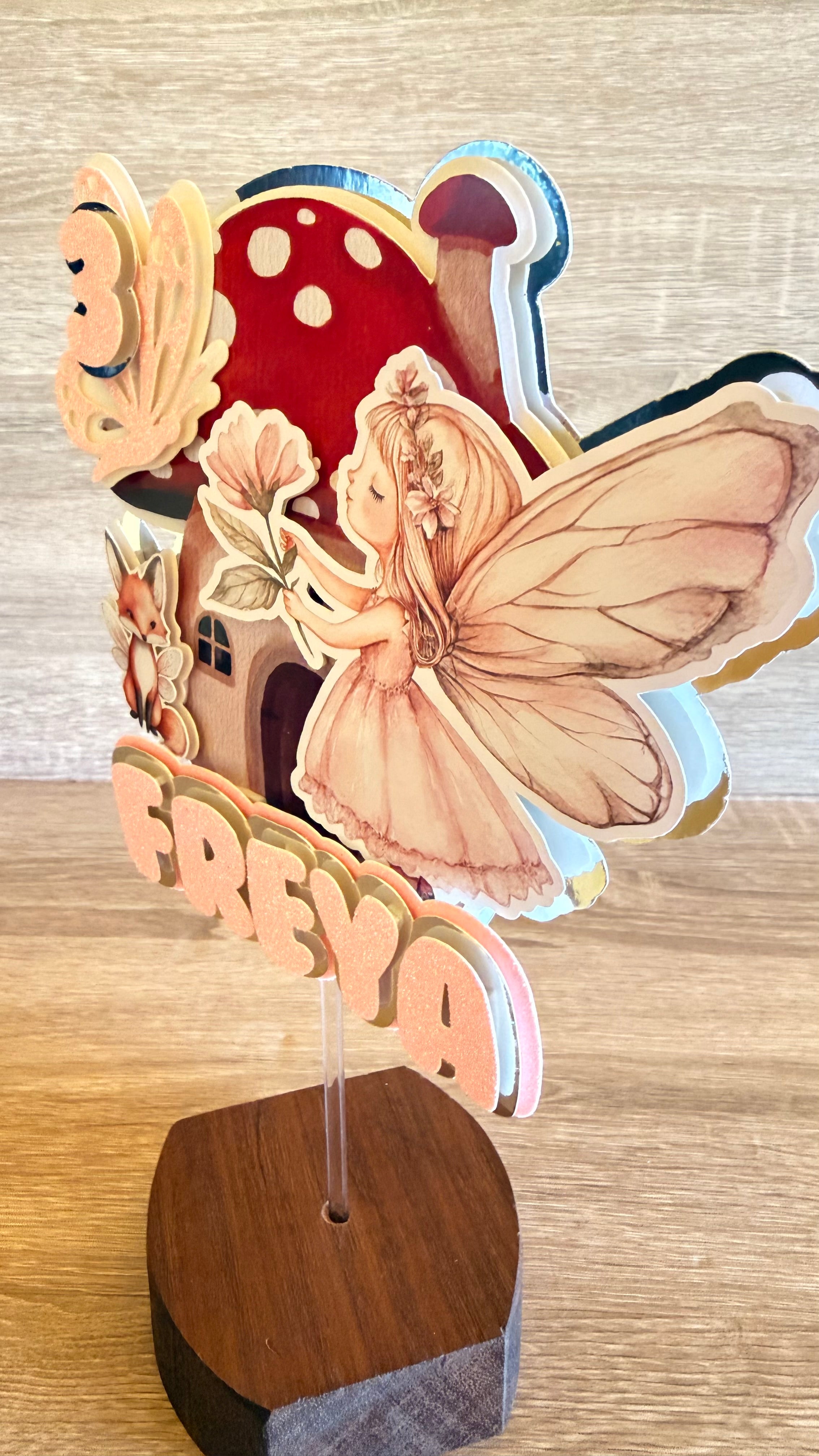 Fairy Garden Cake Topper | Personalised Name & Age Birthday Decoration