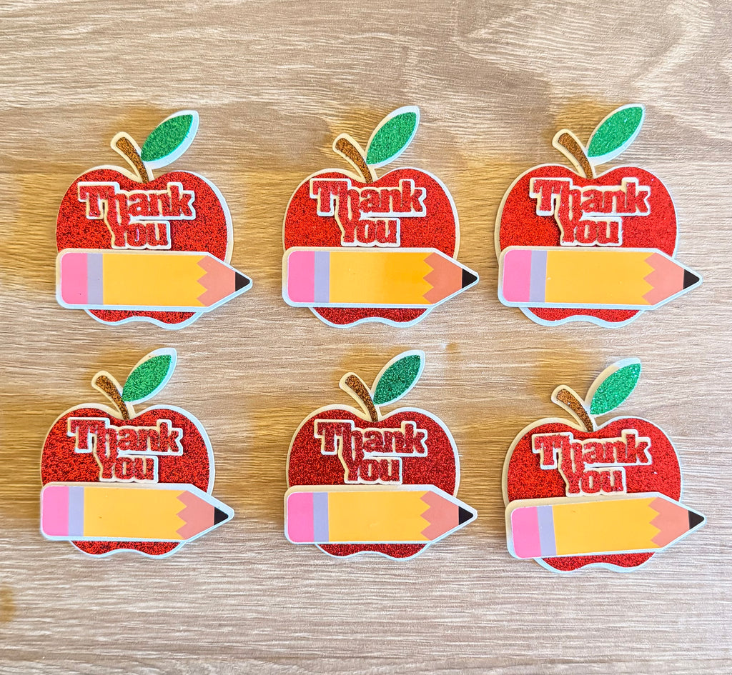 Teacher Thank You Apple Cupcake Toppers – Handmade School Cupcake Decorations (Sets of 6, 12, 18 or 24)