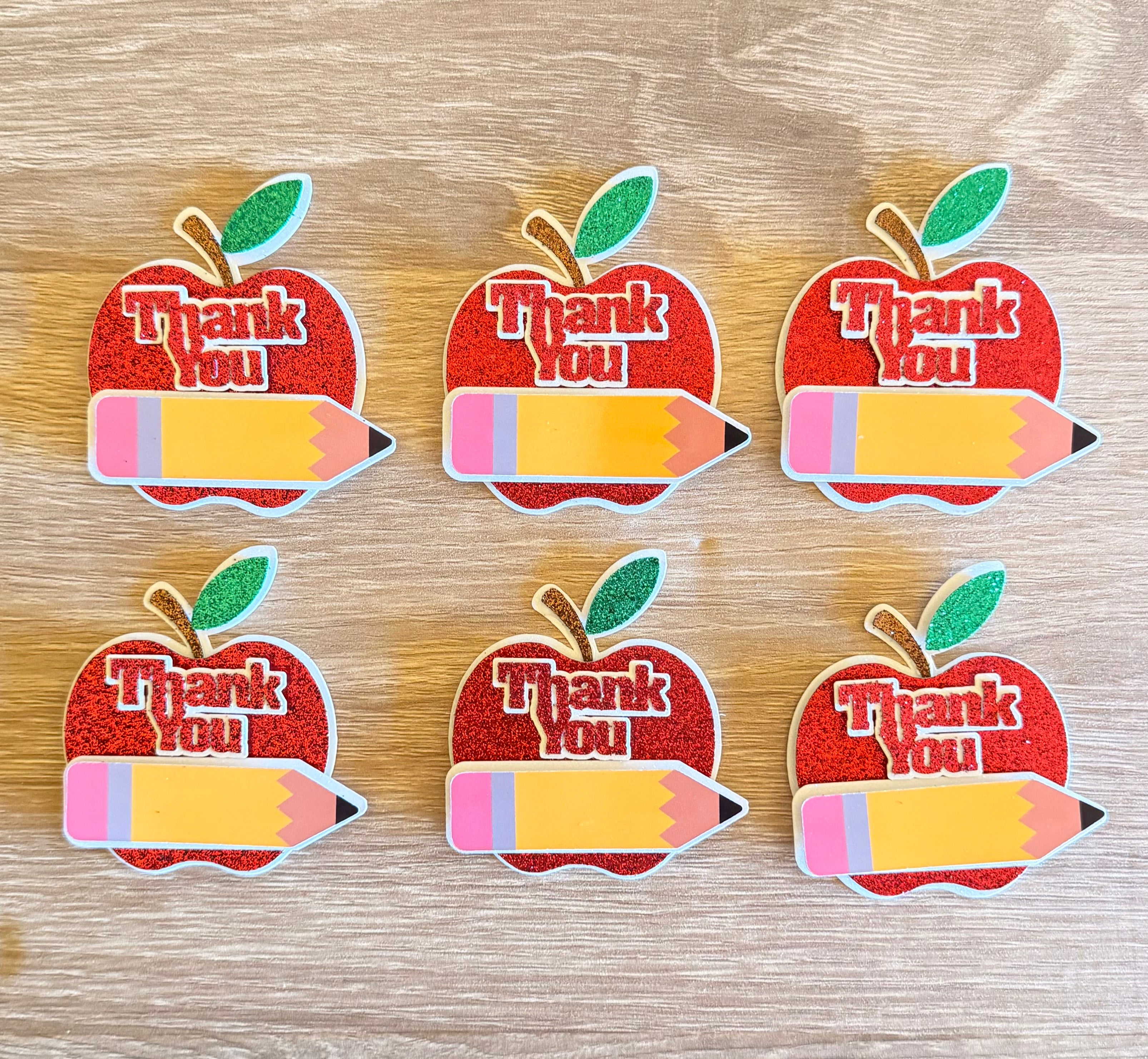 Teacher Thank You Apple Cupcake Toppers – Handmade School Cupcake Decorations (Sets of 6, 12, 18 or 24)