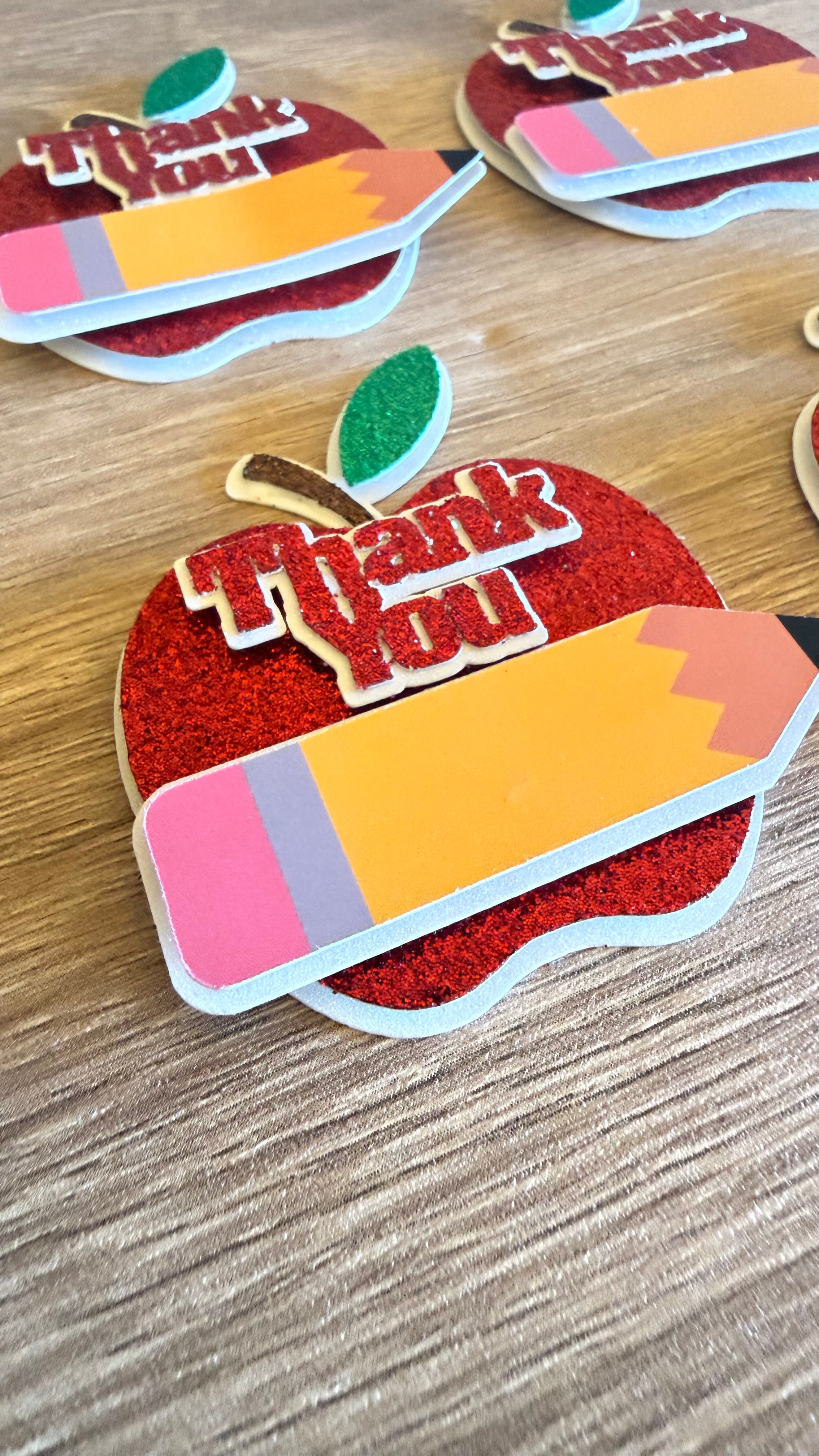 Teacher Thank You Apple Cupcake Toppers – Handmade School Cupcake Decorations (Sets of 6, 12, 18 or 24)