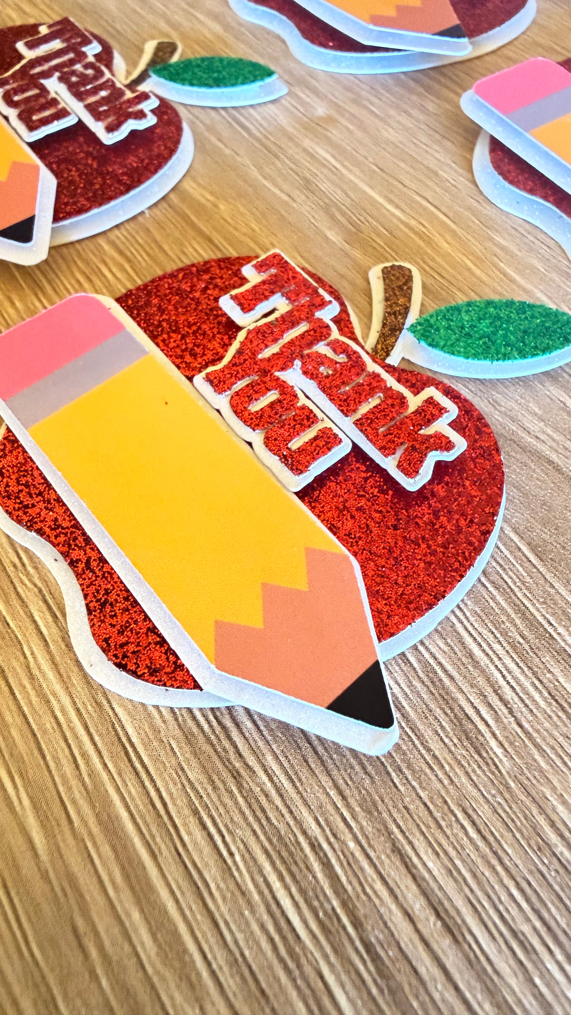 Teacher Thank You Apple Cupcake Toppers – Handmade School Cupcake Decorations (Sets of 6, 12, 18 or 24)
