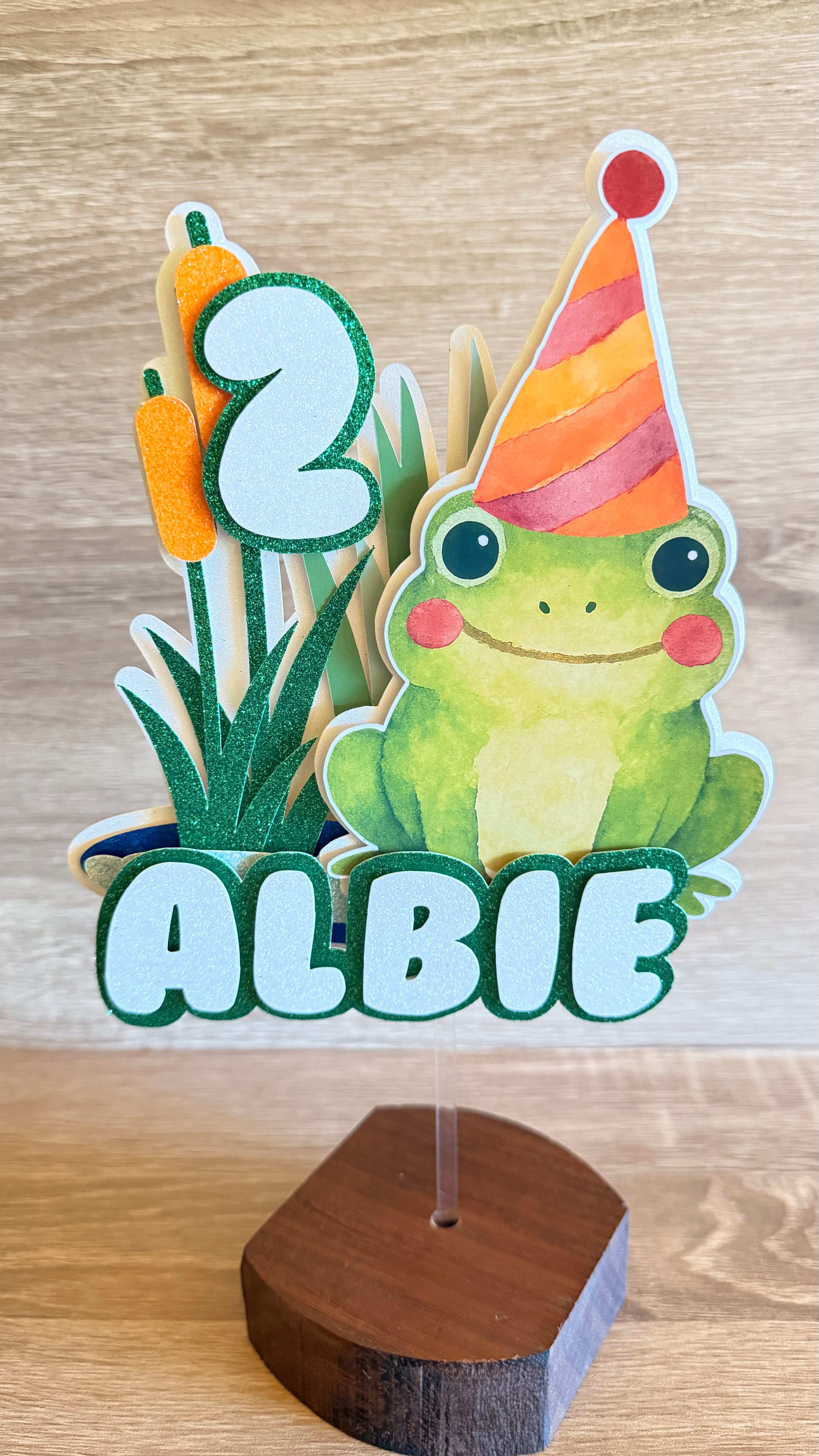 Frog Cake Topper – Personalised Custom Name & Age Birthday Decoration