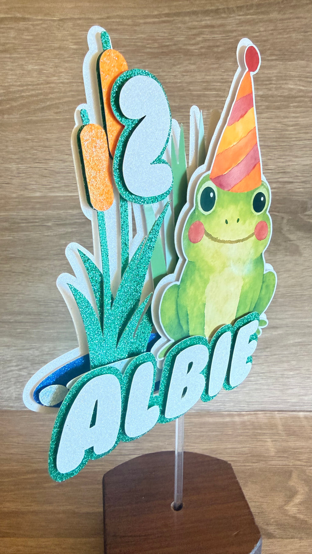Frog Cake Topper – Personalised Custom Name & Age Birthday Decoration