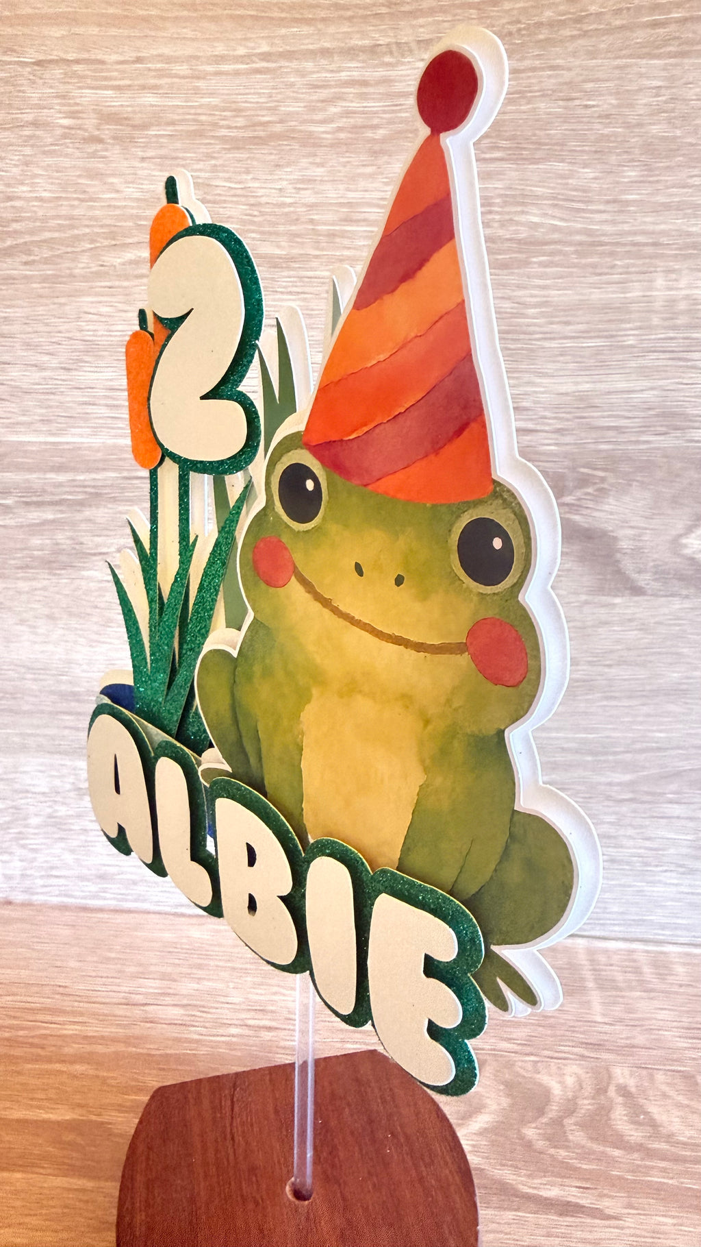 Frog Cake Topper – Personalised Custom Name & Age Birthday Decoration