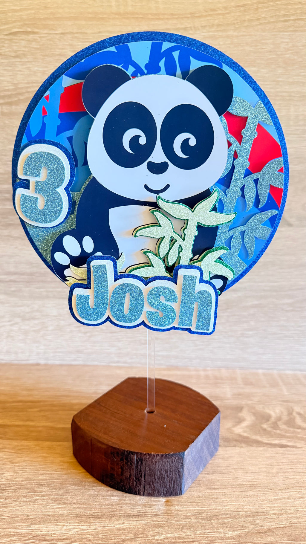 Panda Cake Topper – Personalised Custom Name & Age Birthday Decoration