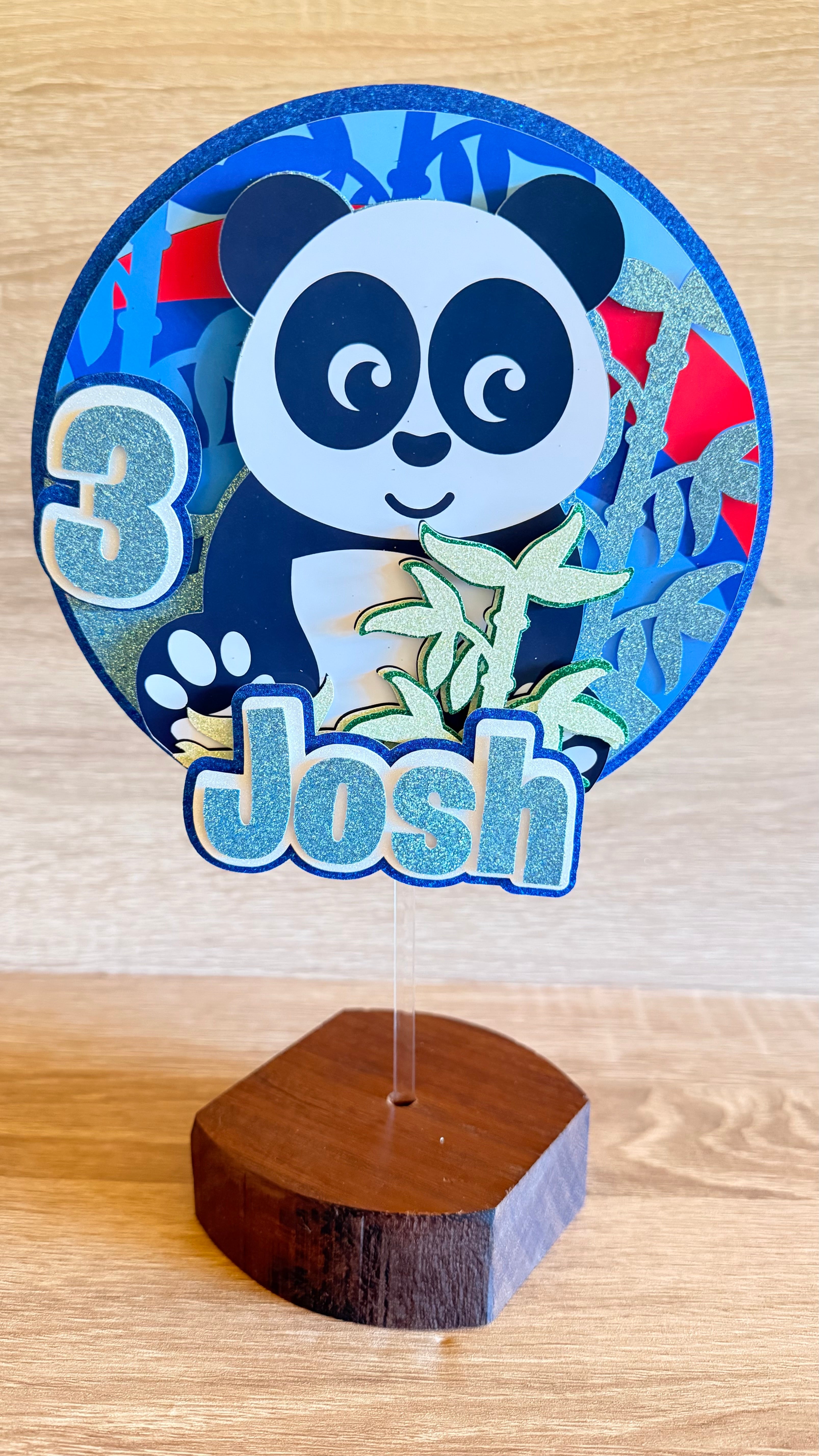 Panda Cake Topper – Personalised Custom Name & Age Birthday Decoration