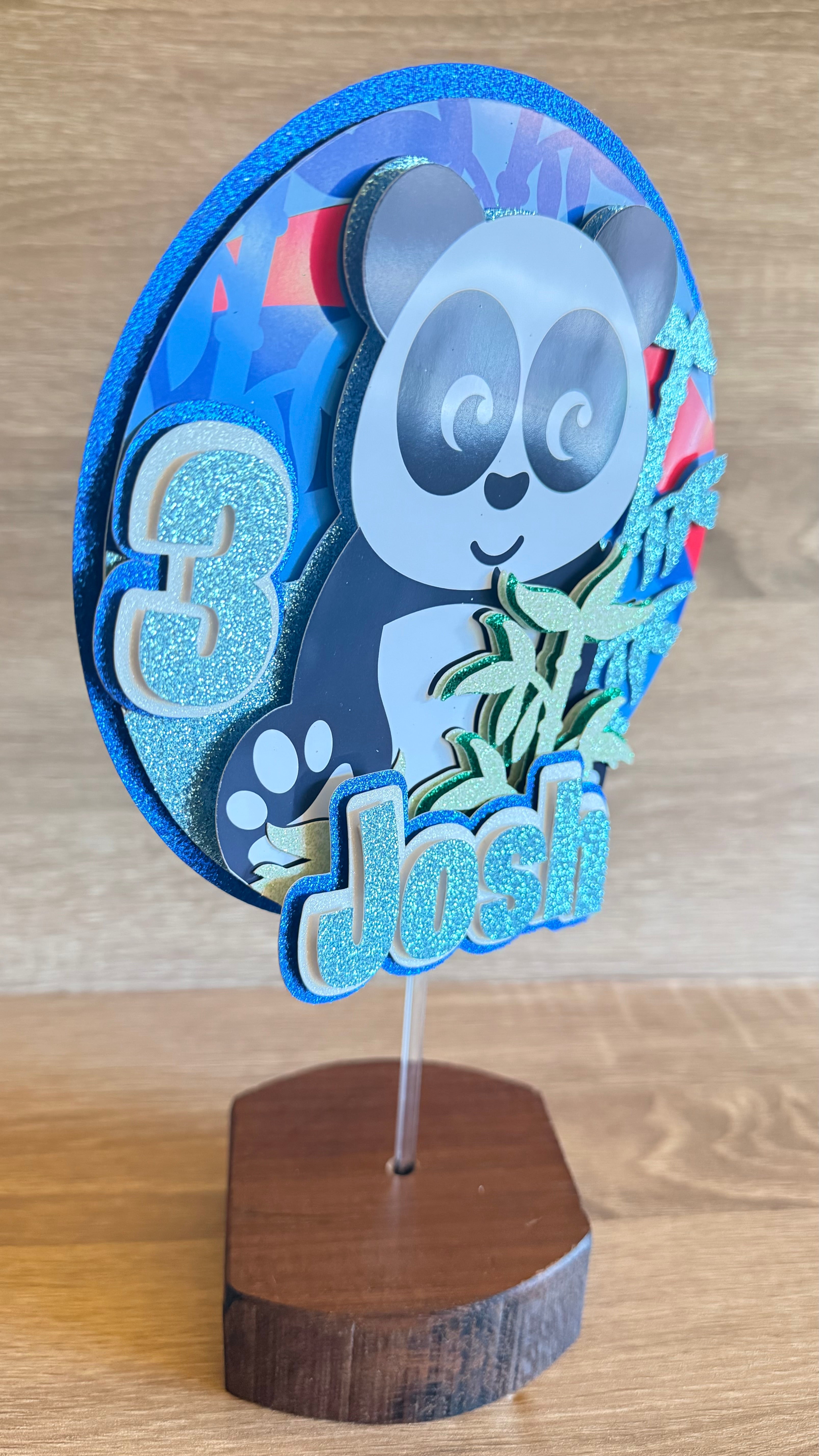 Panda Cake Topper – Personalised Custom Name & Age Birthday Decoration