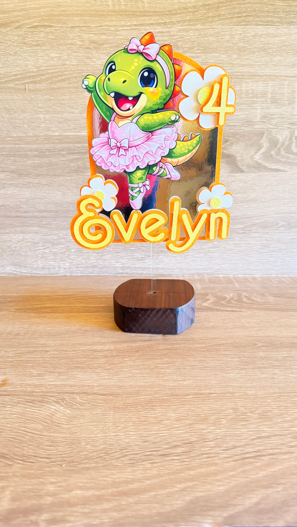 Ballerina Dinosaur Cake Topper | Personalised Name & Age