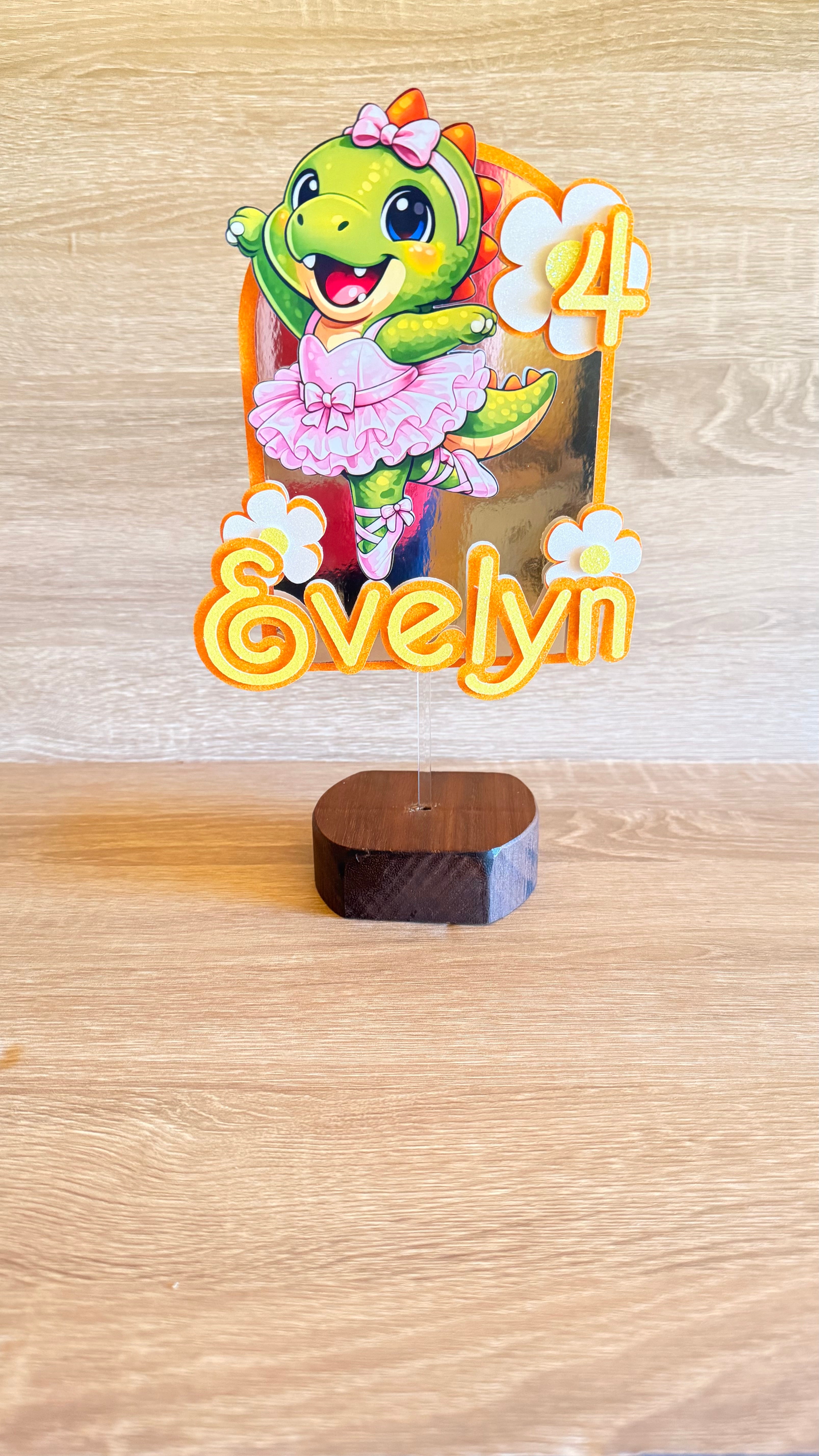 Ballerina Dinosaur Cake Topper | Personalised Name & Age