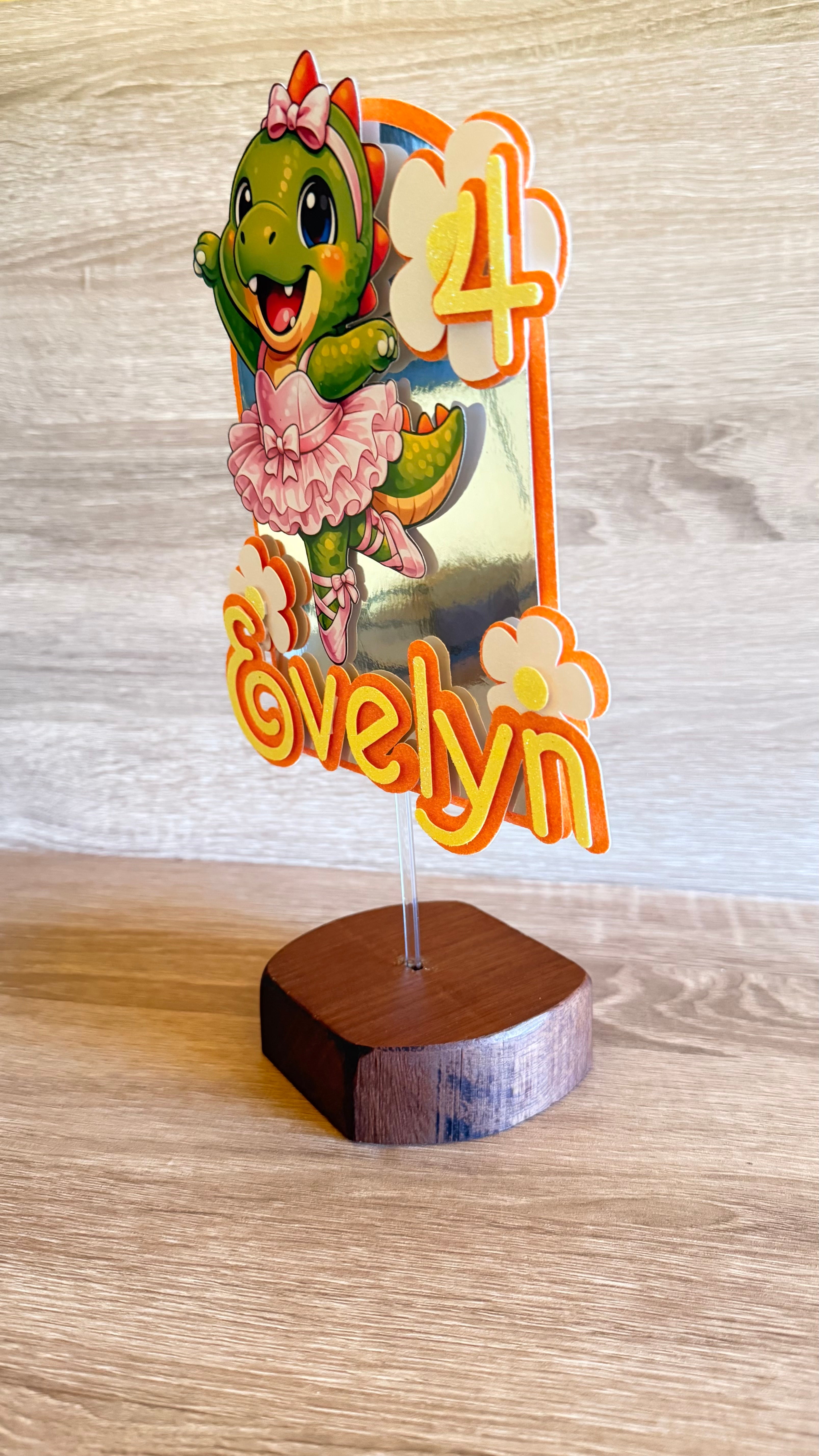 Ballerina Dinosaur Cake Topper | Personalised Name & Age