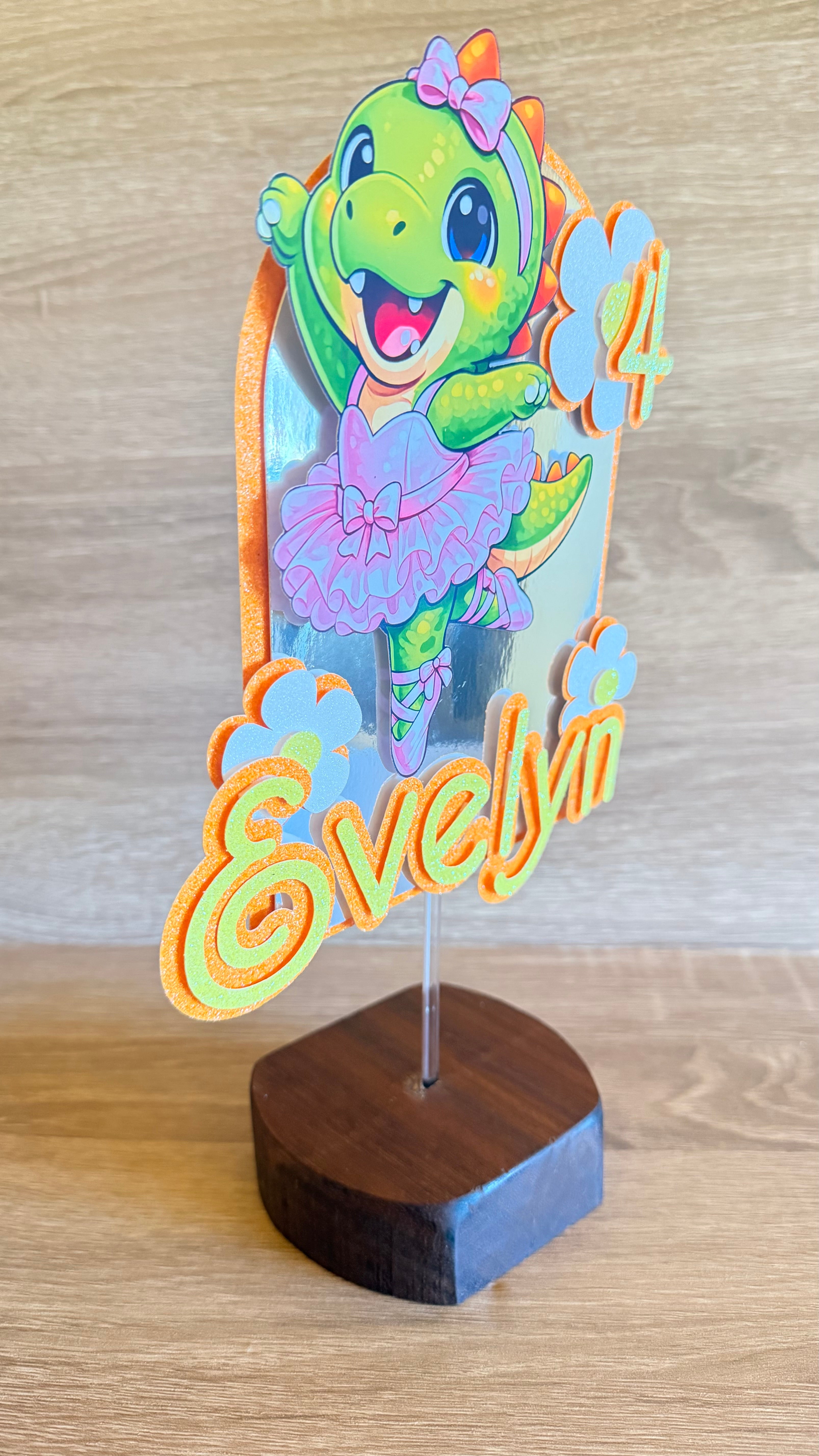 Ballerina Dinosaur Cake Topper | Personalised Name & Age