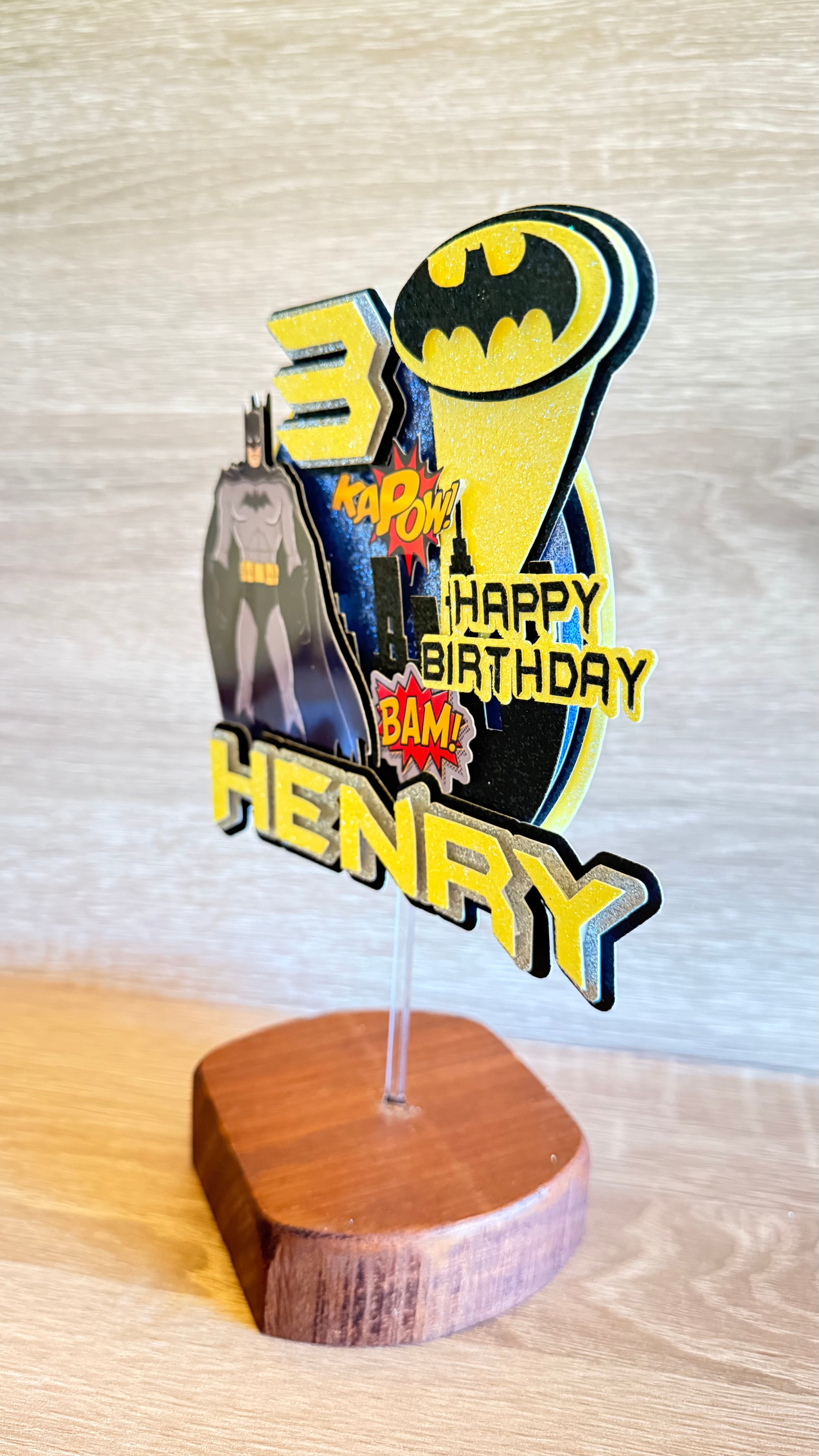 Batman Cake Topper | Custom Name & Age Birthday Decoration