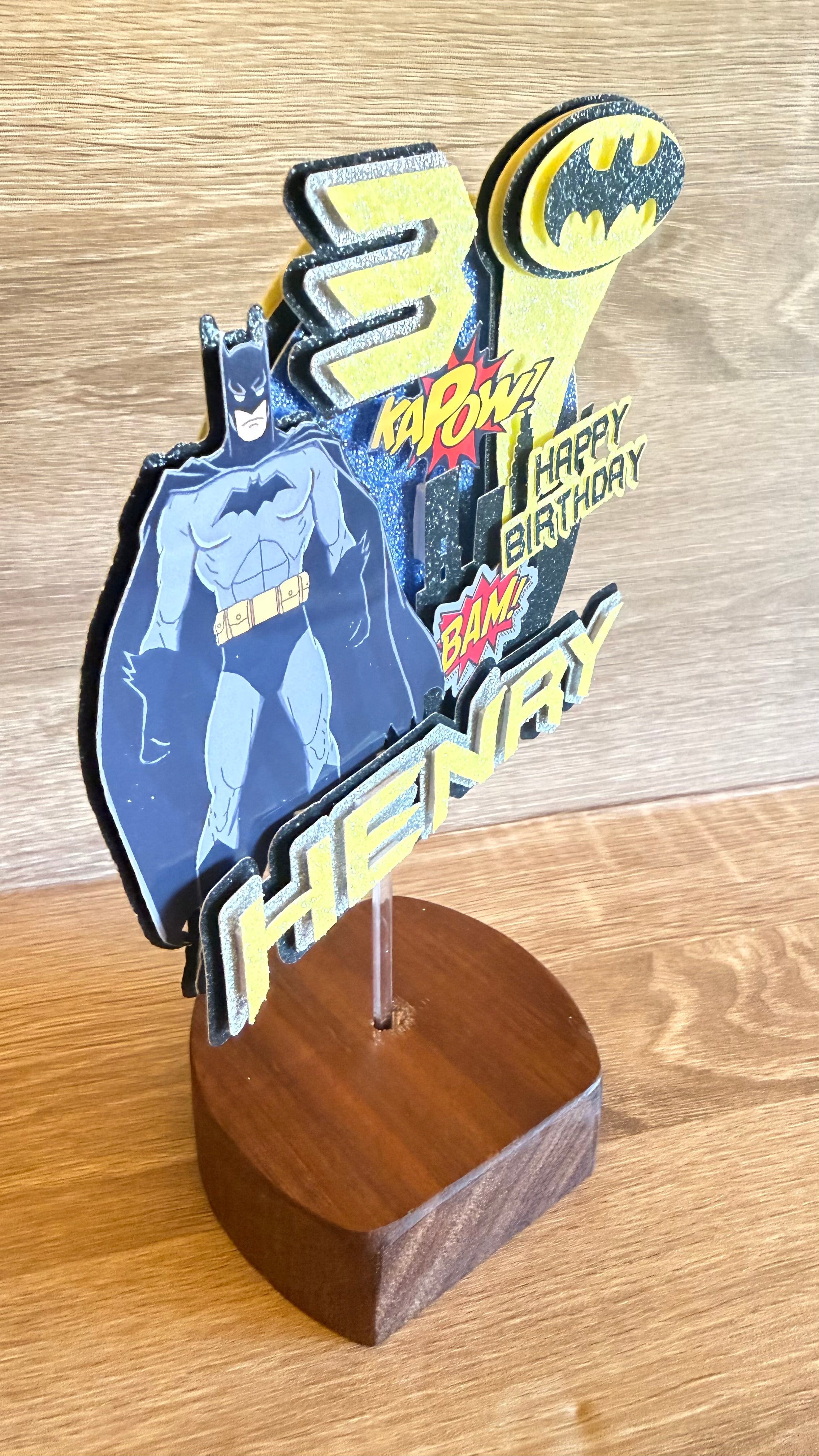 Batman Cake Topper | Custom Name & Age Birthday Decoration