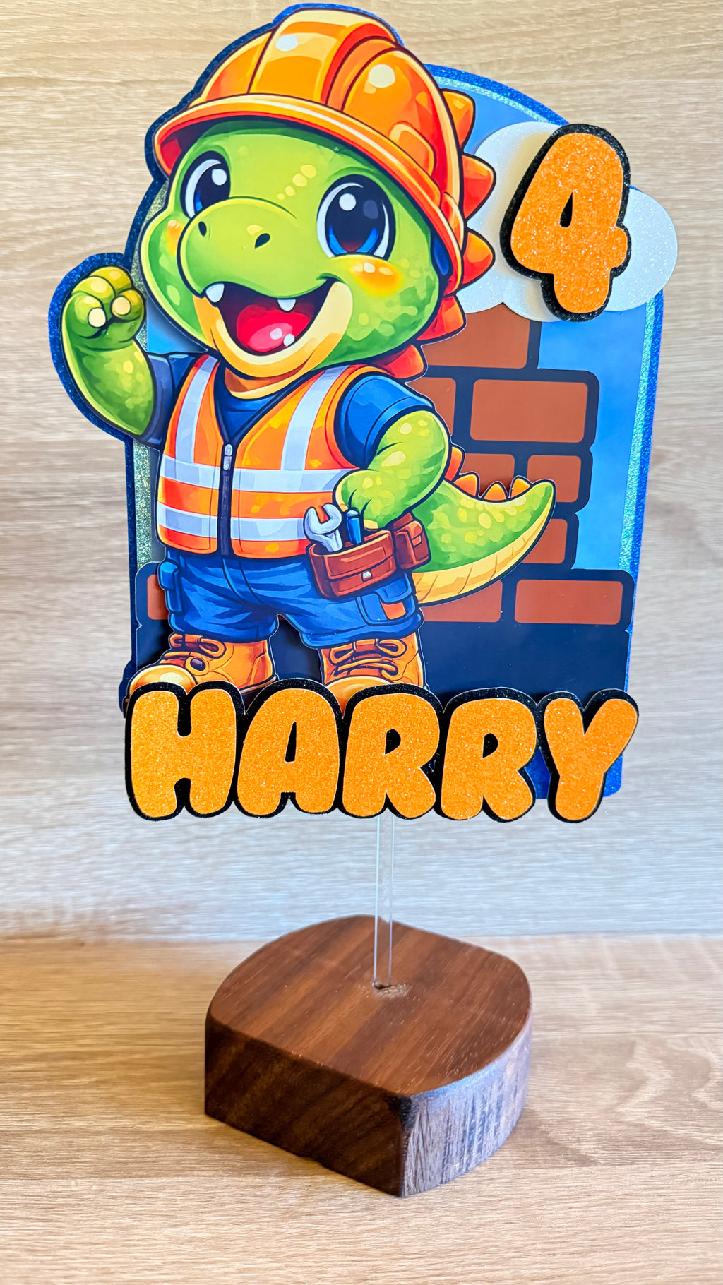 Construction Dinosaur Cake Topper | Personalised Name & Age