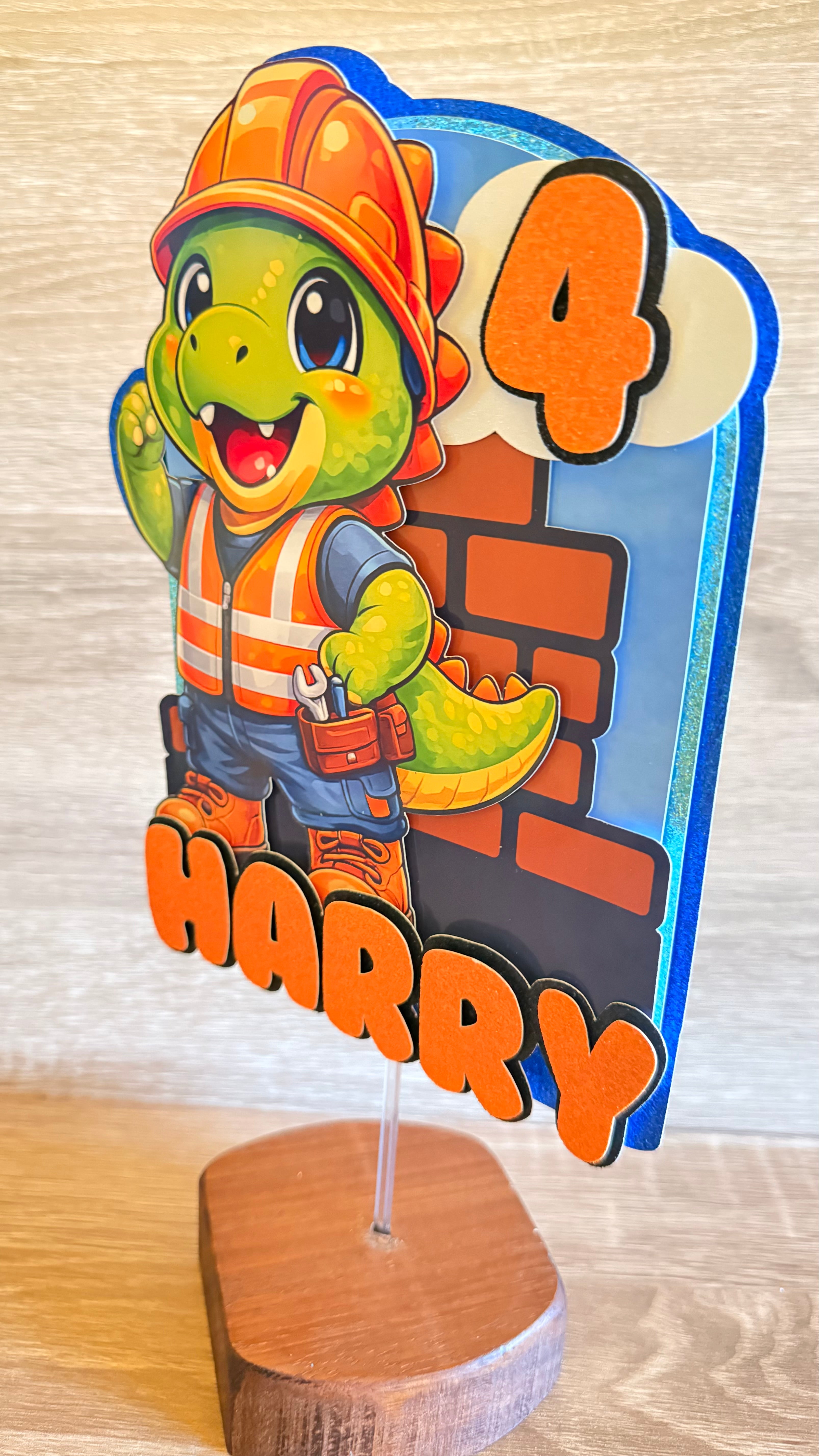 Construction Dinosaur Cake Topper | Personalised Name & Age