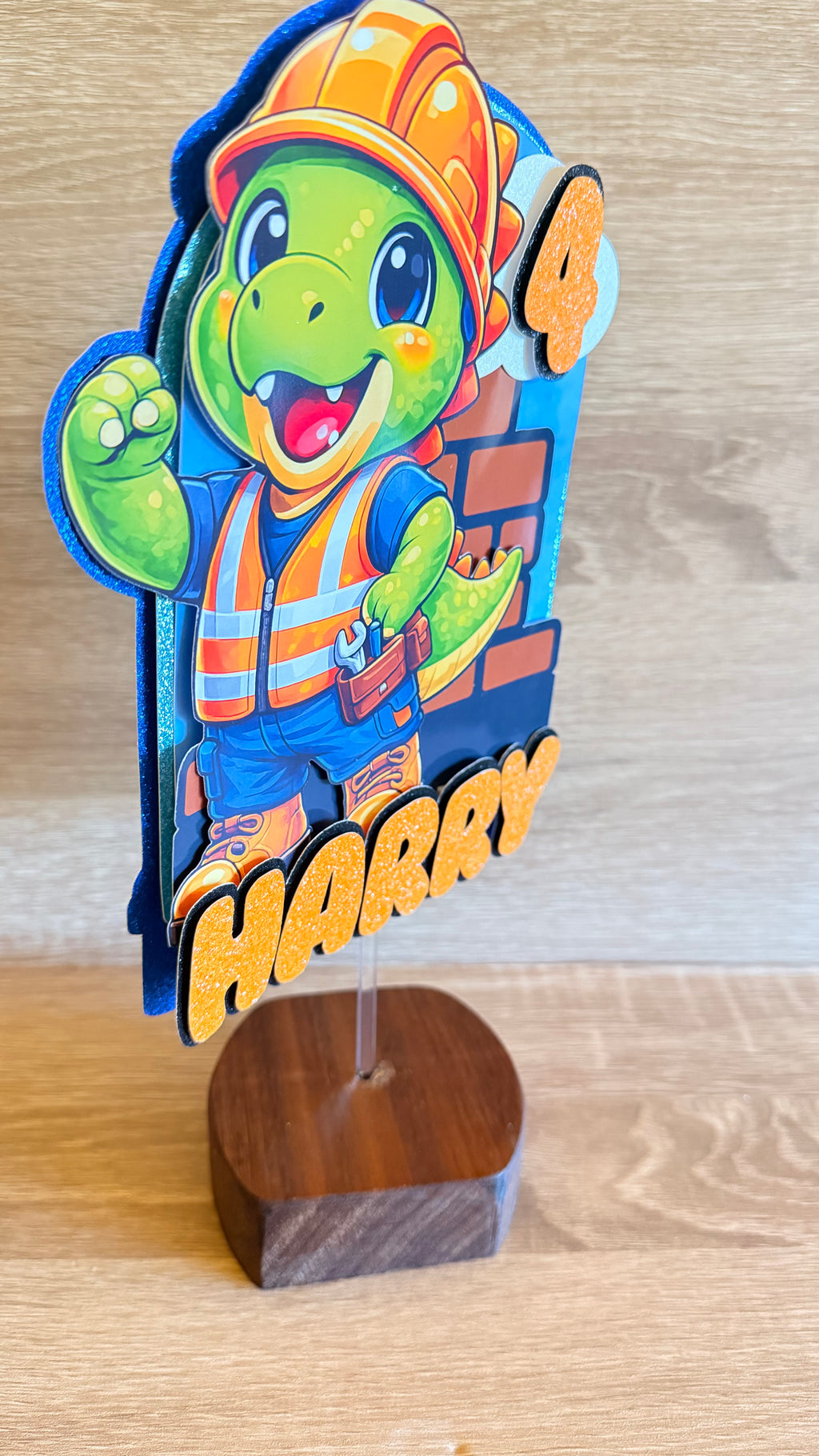 Construction Dinosaur Cake Topper | Personalised Name & Age