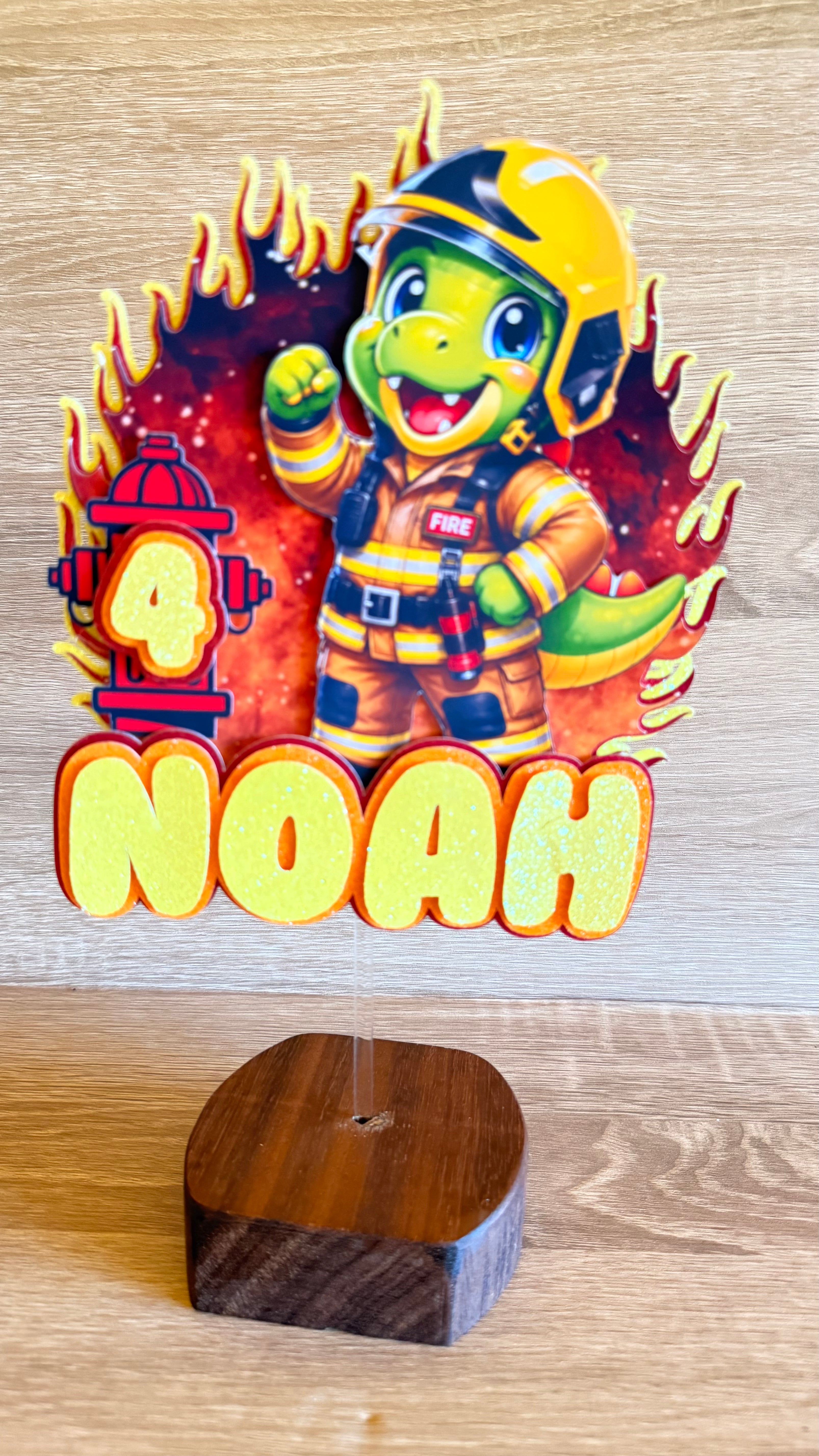 Firefighter Dinosaur Cake Topper | Personalised Name & Age
