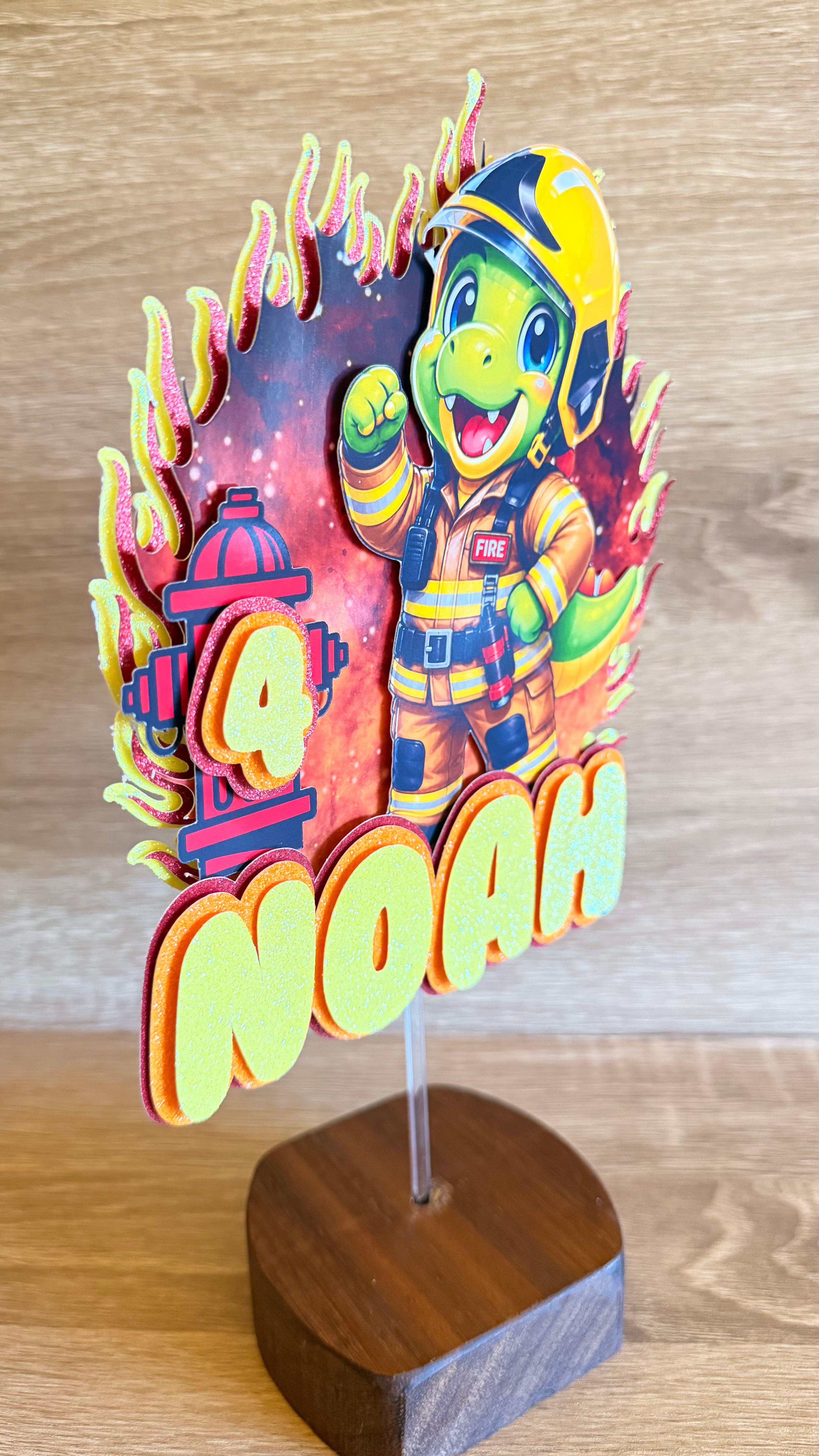 Firefighter Dinosaur Cake Topper | Personalised Name & Age