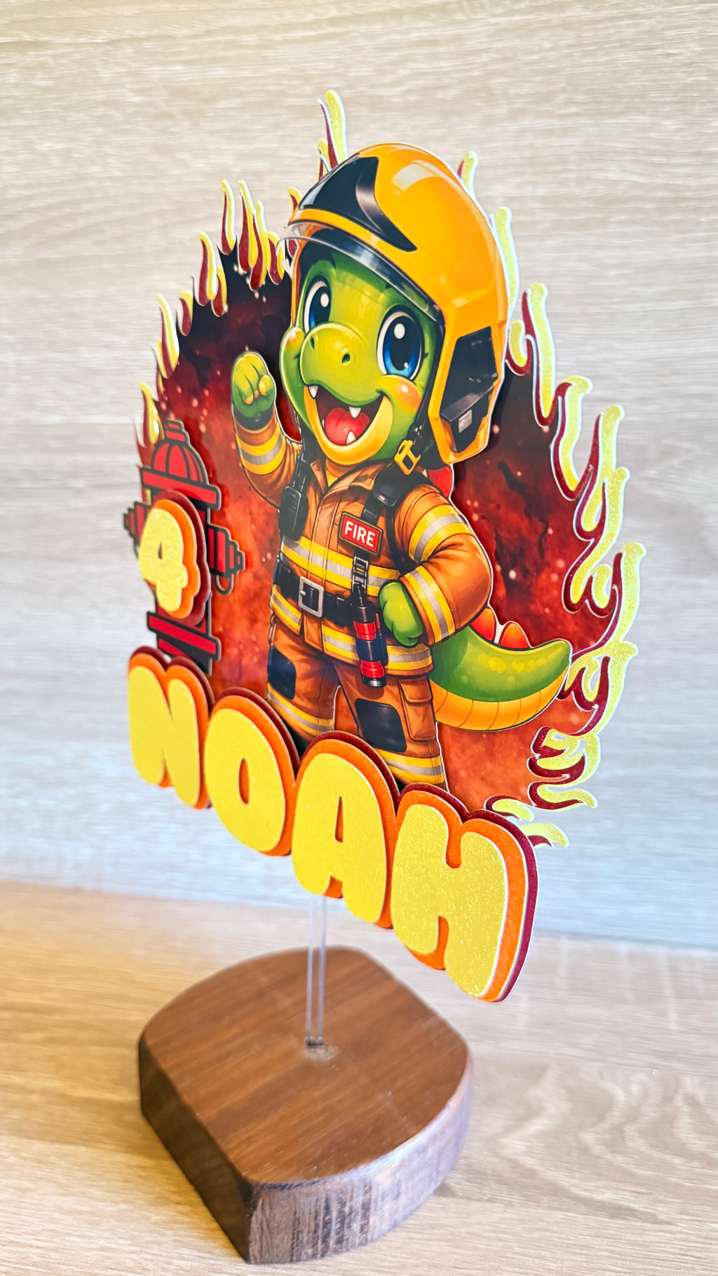 Firefighter Dinosaur Cake Topper | Personalised Name & Age