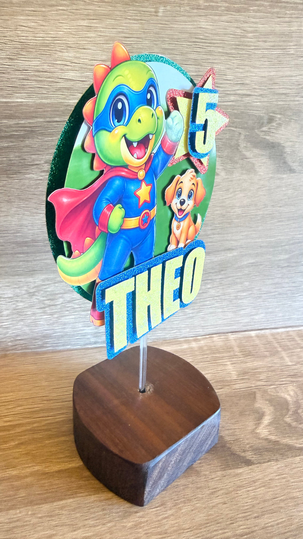Superhero Dinosaur Cake Topper | Personalised Name & Age