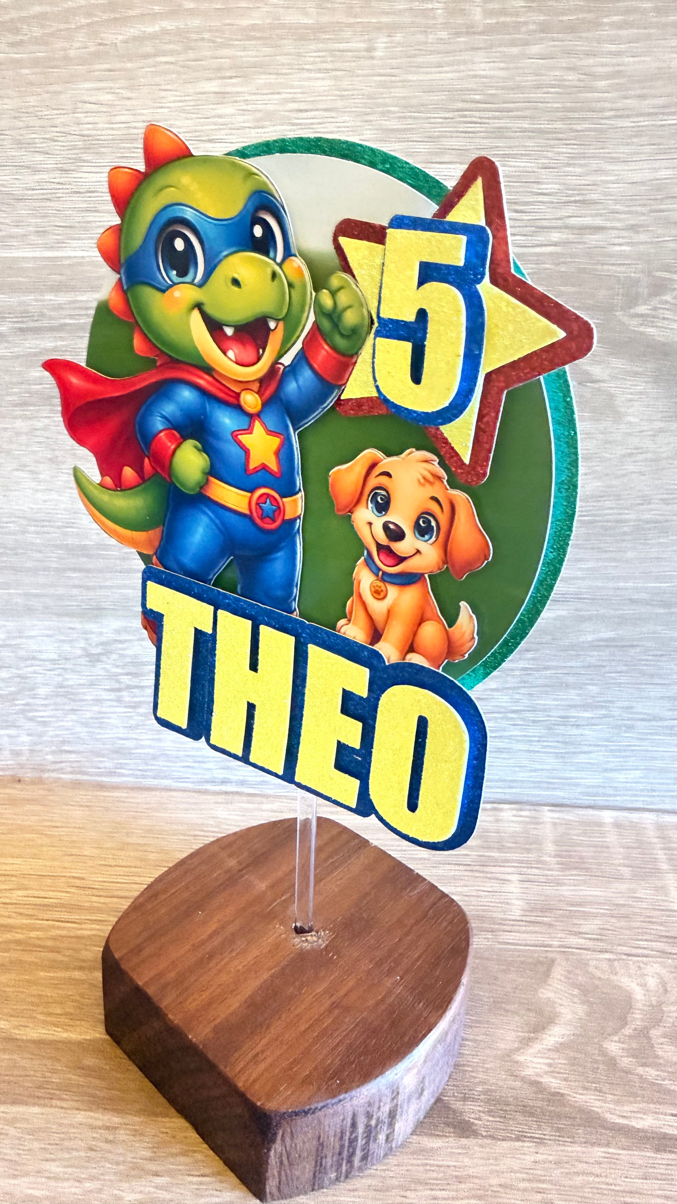 Superhero Dinosaur Cake Topper | Personalised Name & Age