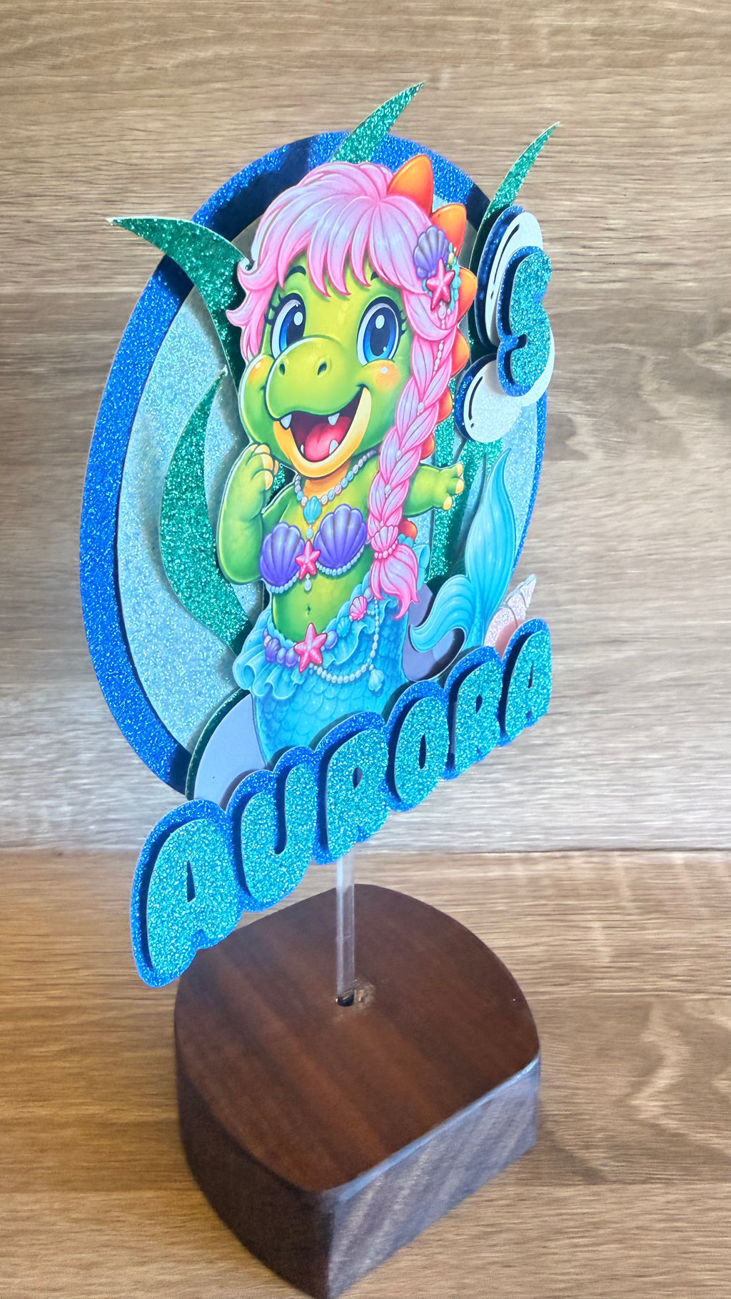 Mermaid Dinosaur Cake Topper | Personalised Name & Age