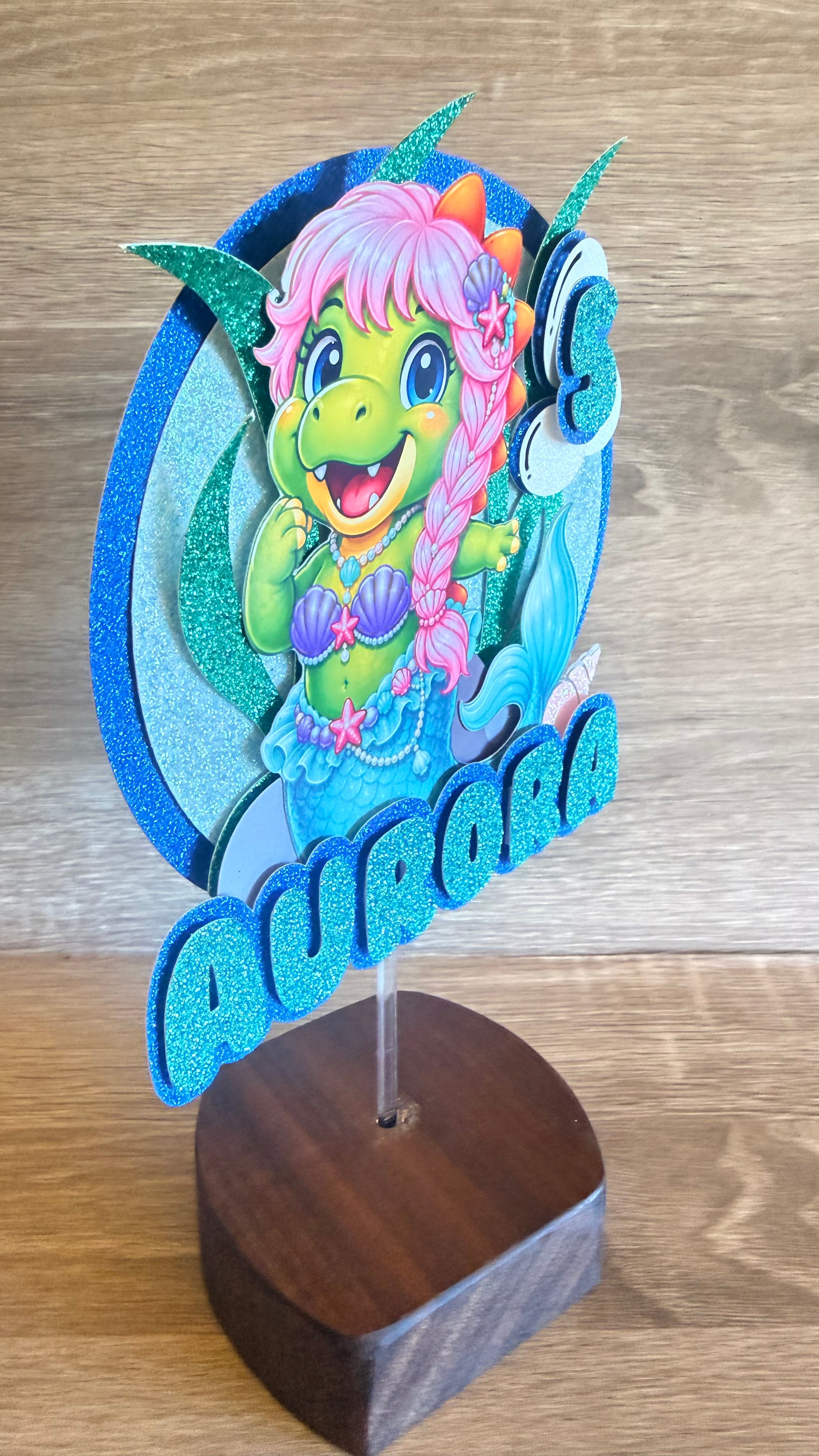 Mermaid Dinosaur Cake Topper | Personalised Name & Age