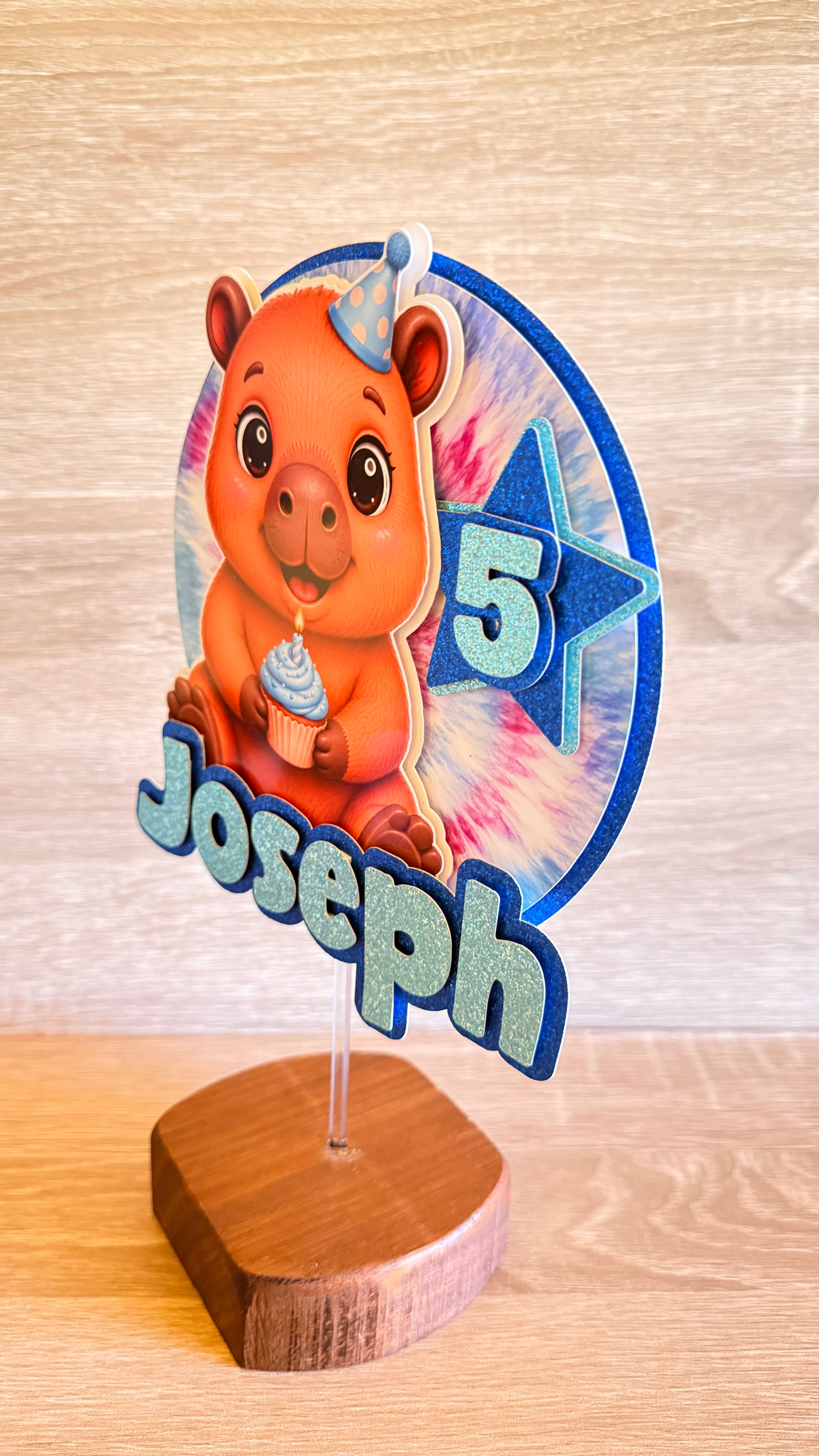 Capybara Birthday Cake Topper | Personalised Name & Age Birthday Decoration