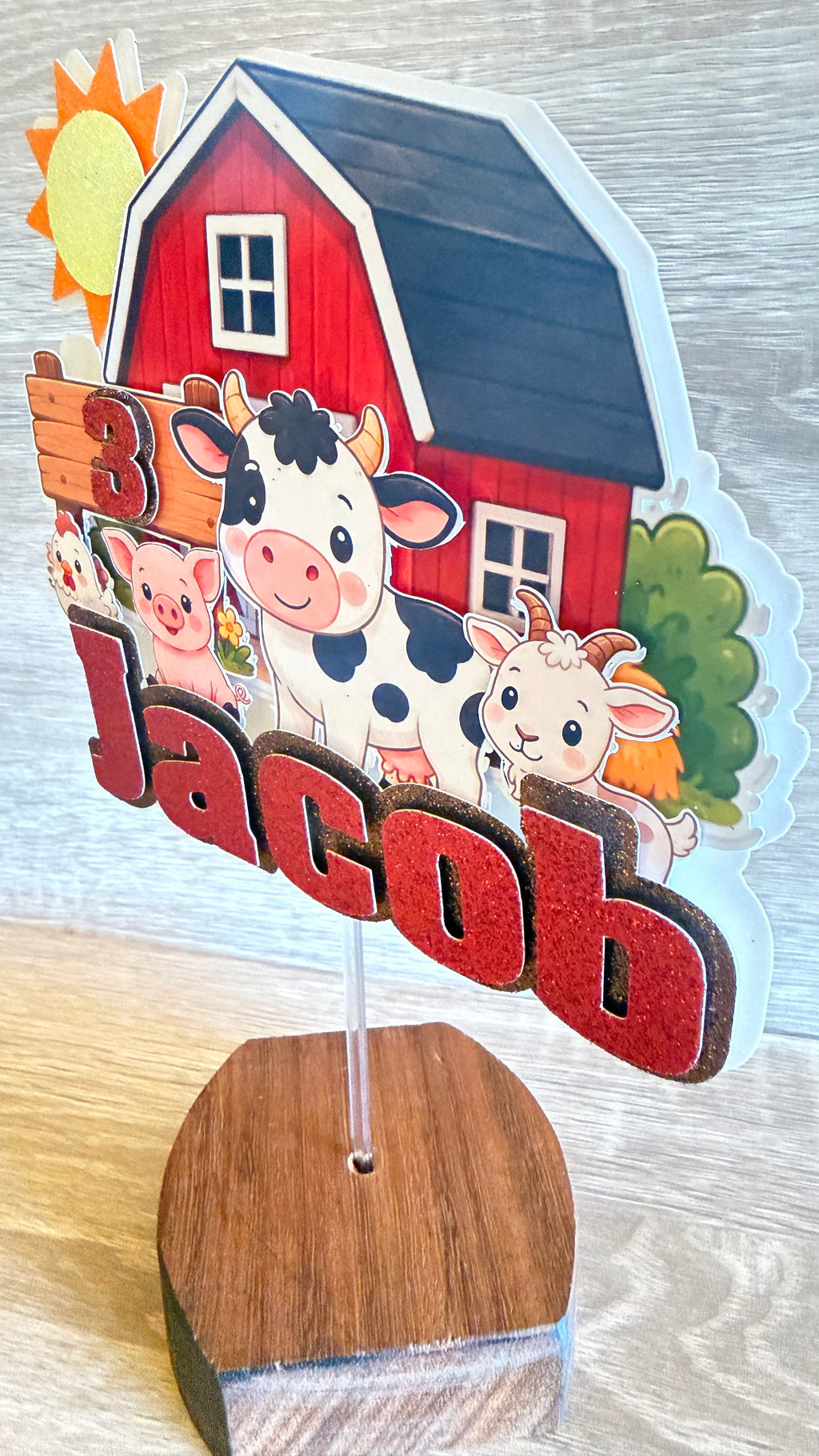 Farm Animal Cake Topper | Personalised Name & Age Birthday Decoration