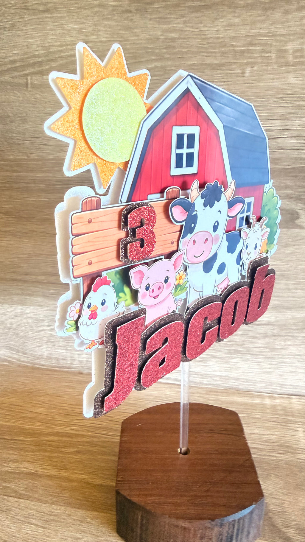 Farm Animal Cake Topper | Personalised Name & Age Birthday Decoration