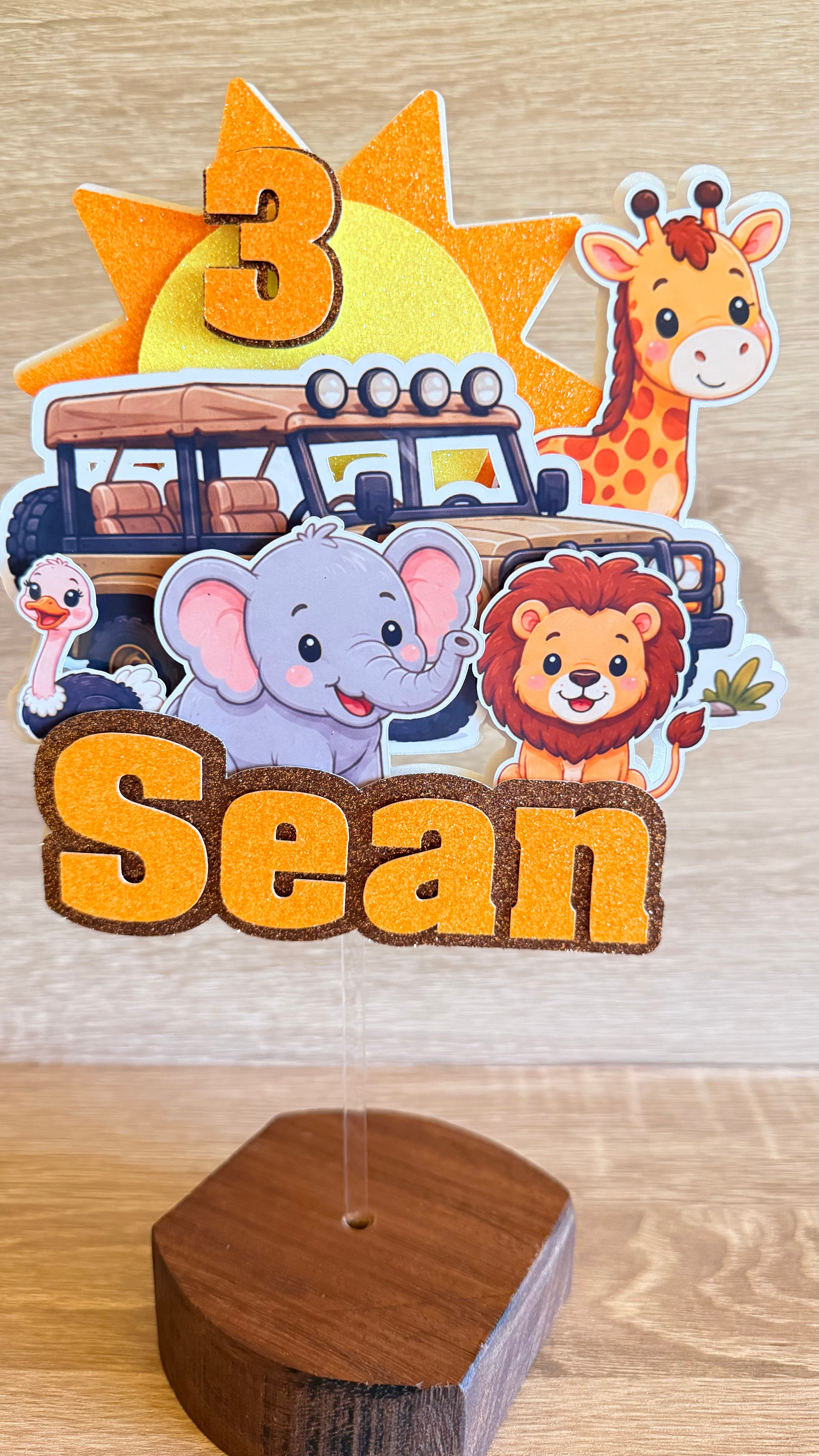 Safari Animal Cake Topper | Personalised Name & Age Birthday Decoration