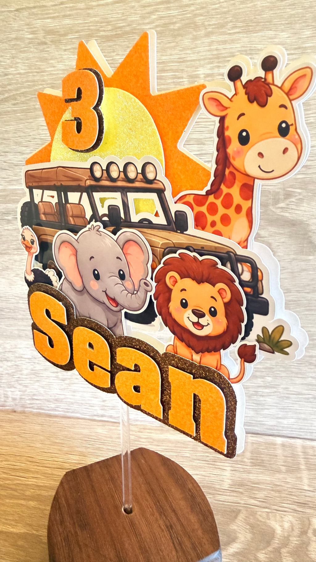 Safari Animal Cake Topper | Personalised Name & Age Birthday Decoration